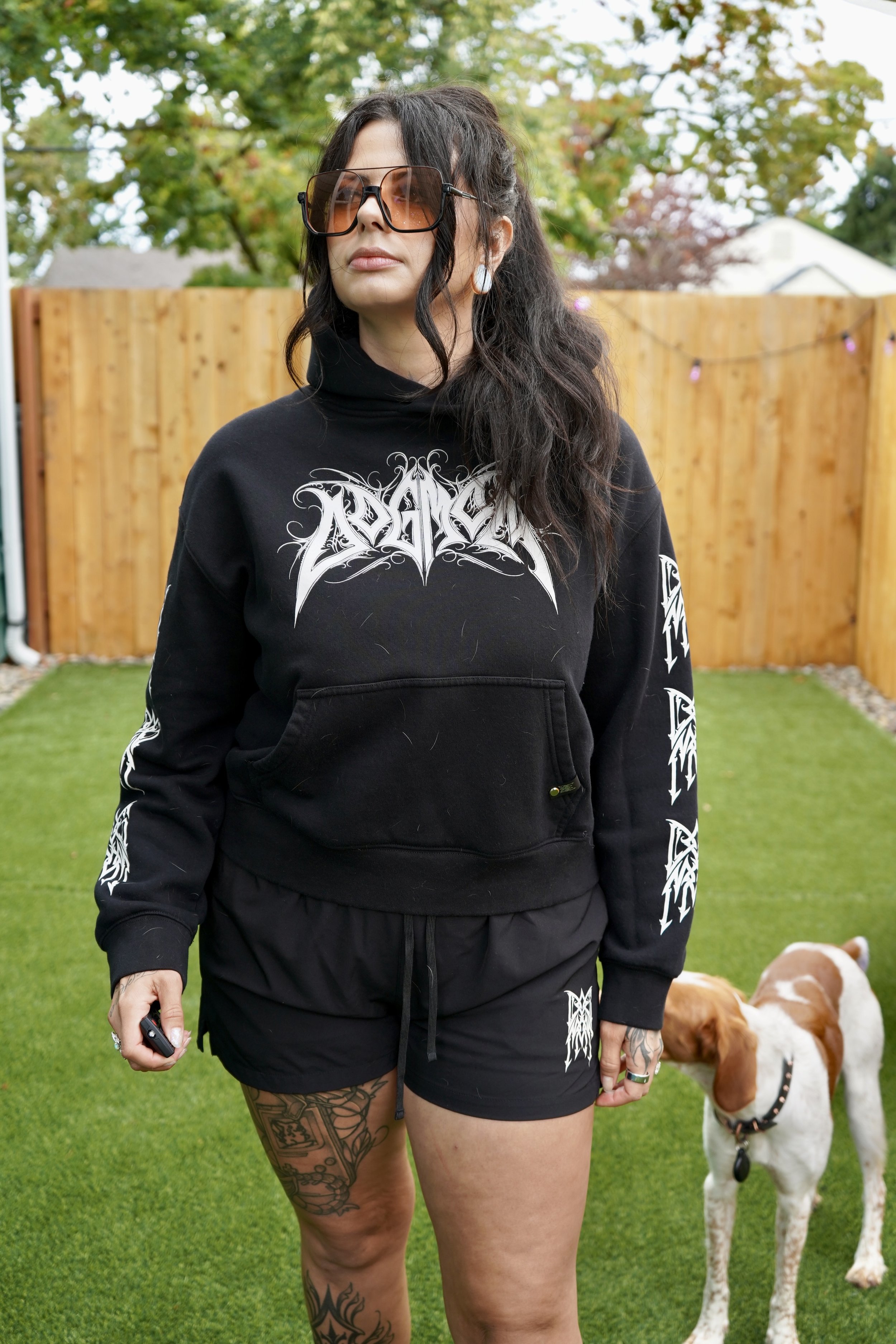 Dog Mom Filigree Hoodie: Black