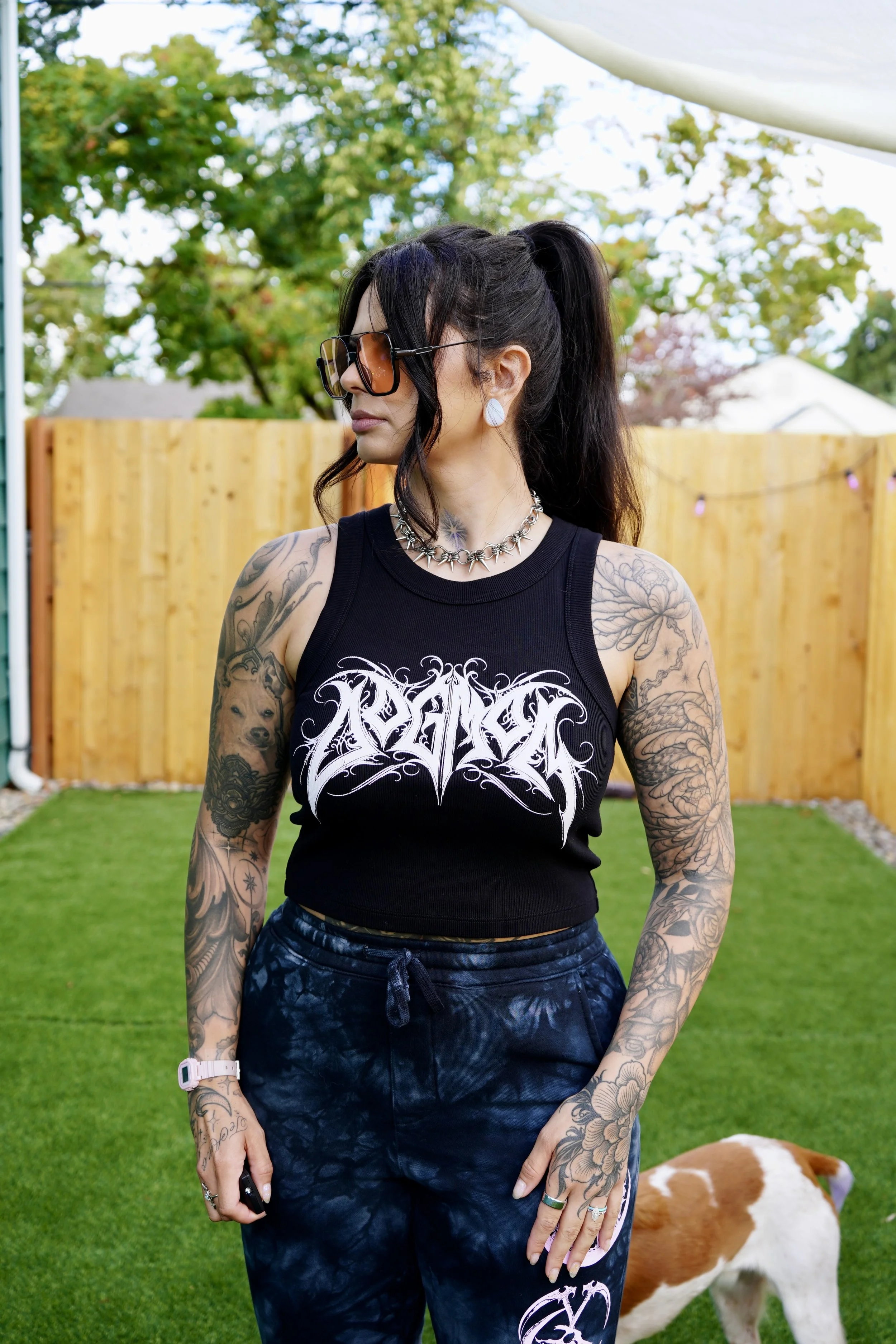 Dog Mom Filigree Heavyweight Ribbed Crop Tank
