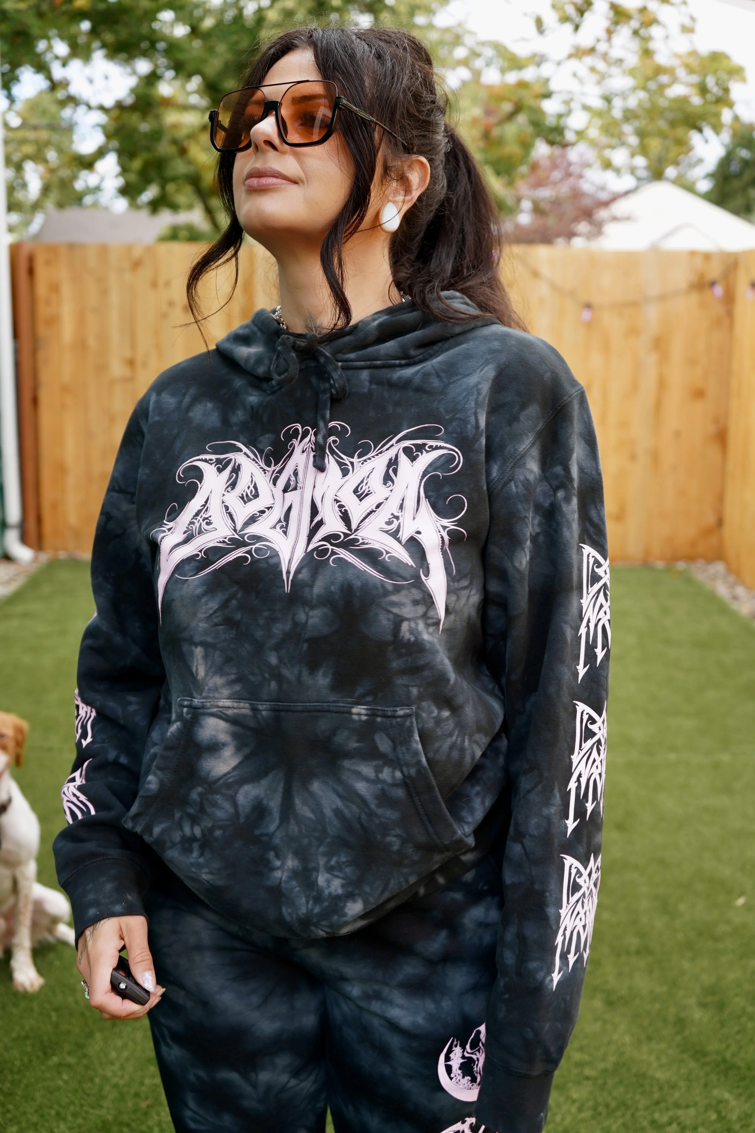 Dog Mom Filigree Tie Dye Slouch Hoodie : All Gender Fit