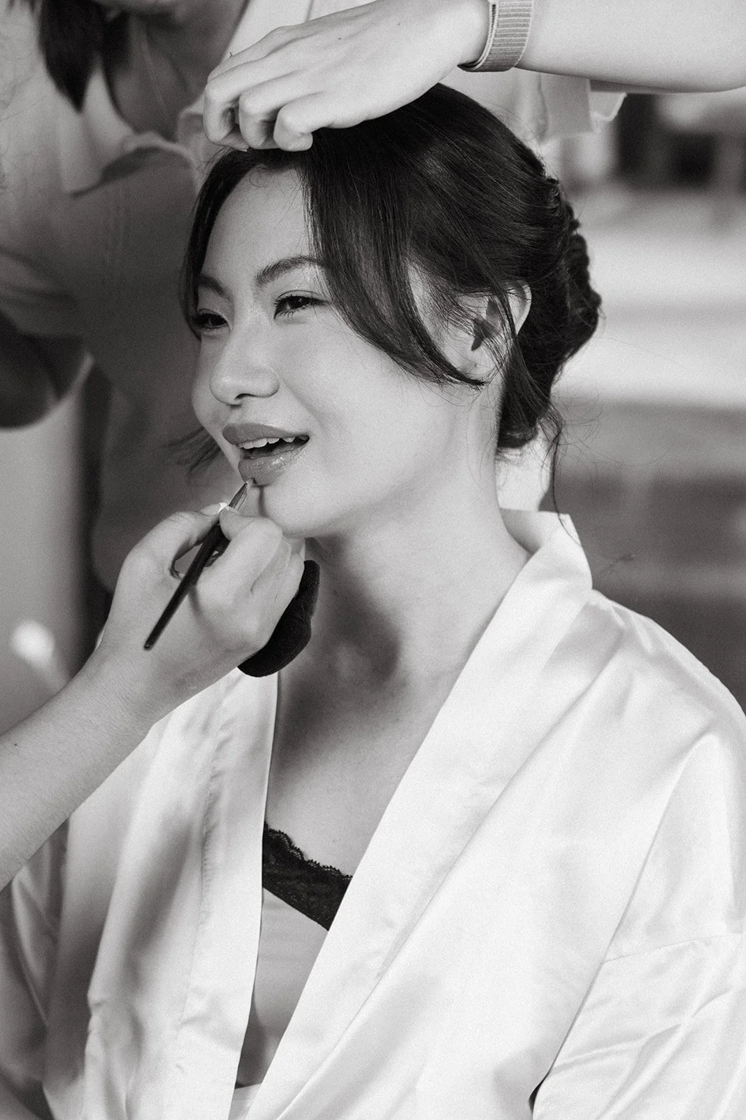 Bride getting ready in villa at Sri Panwa, Phuket