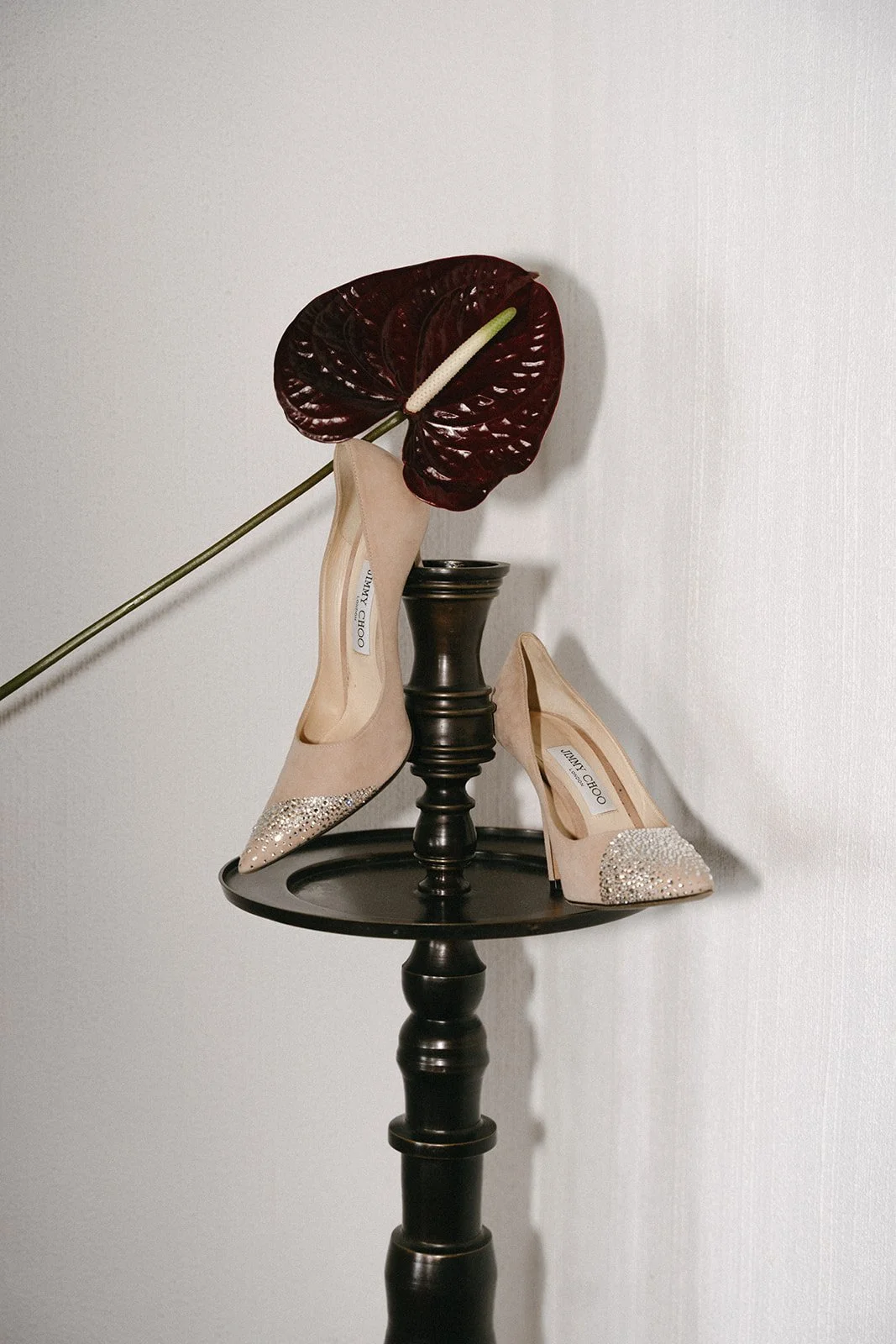 portrait of bride's jimmy choo shoes