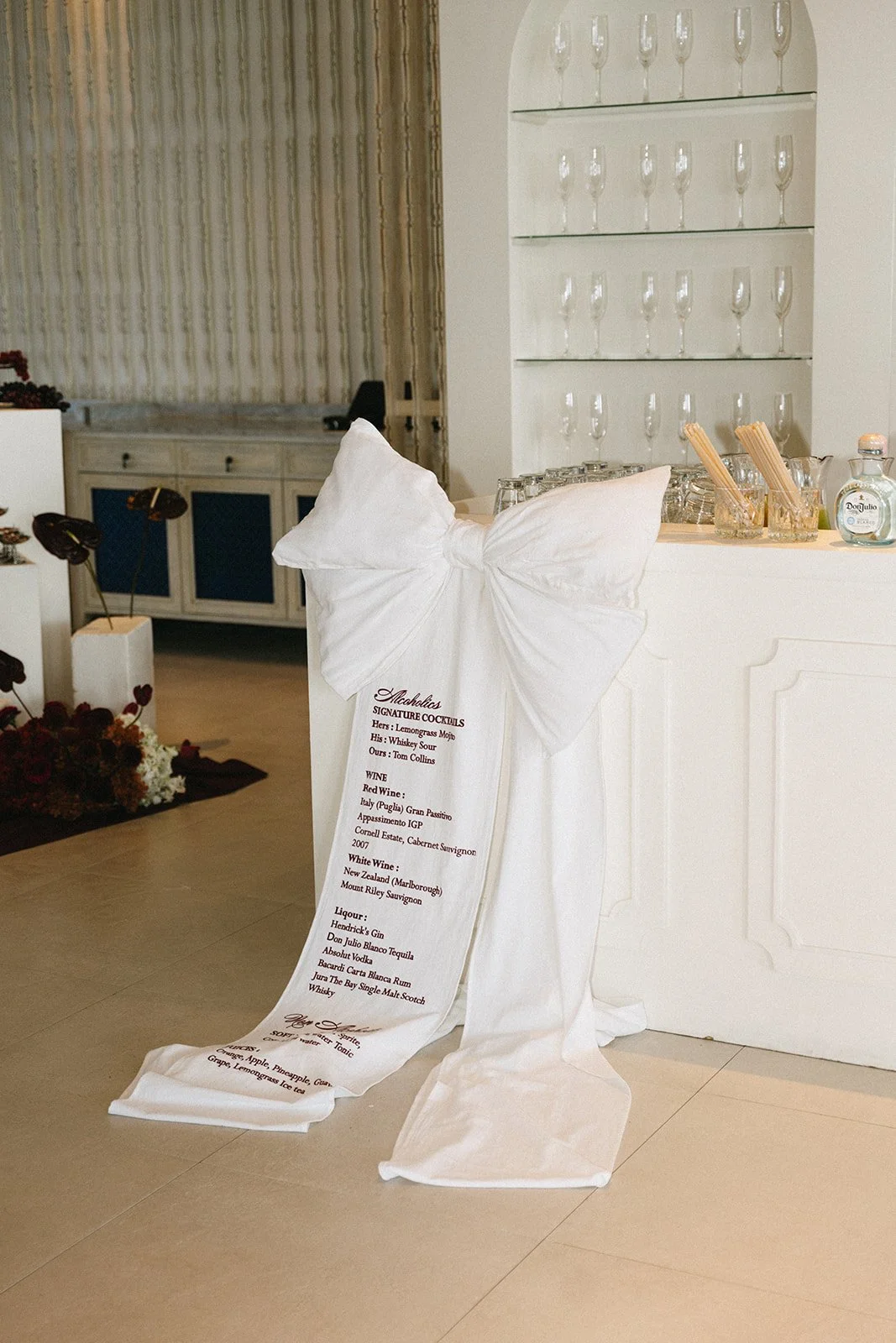 drinks cart menu styling at sri panwa reception
