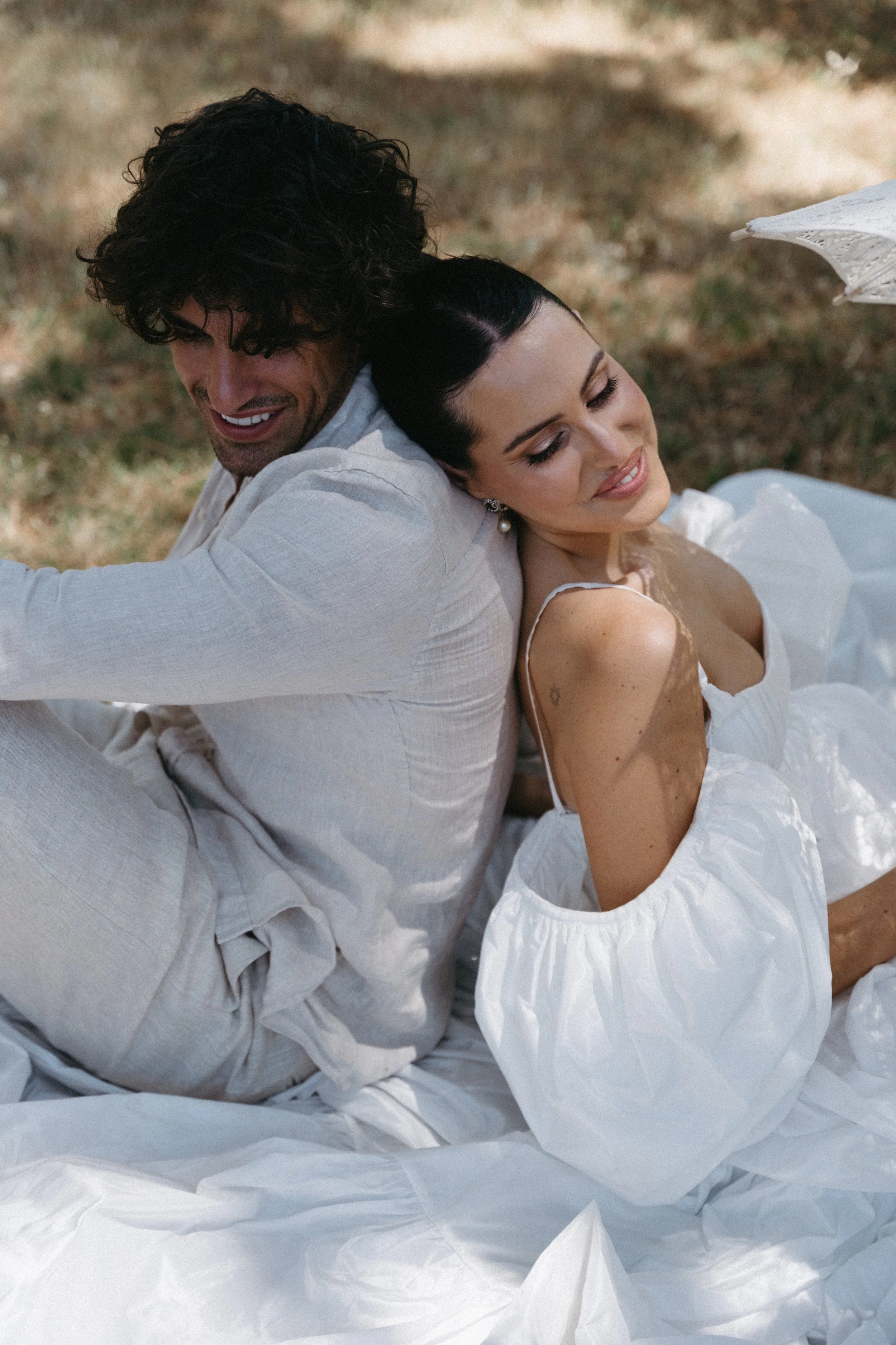 Couple portraits in golden hour light at Villa Cozzano Tuscany wedding editorial