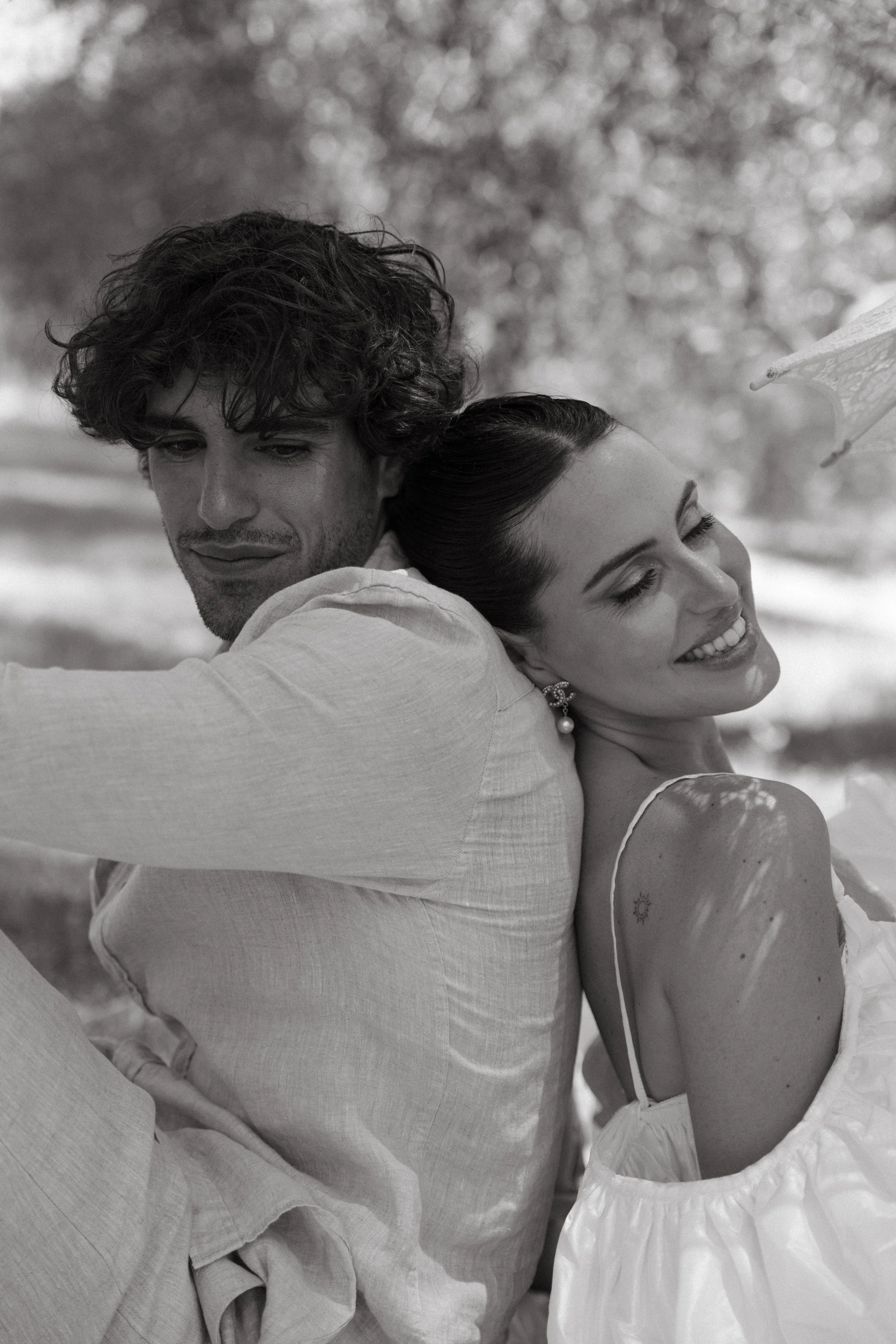 Couple portraits in golden hour light at Villa Cozzano Tuscany wedding editorial