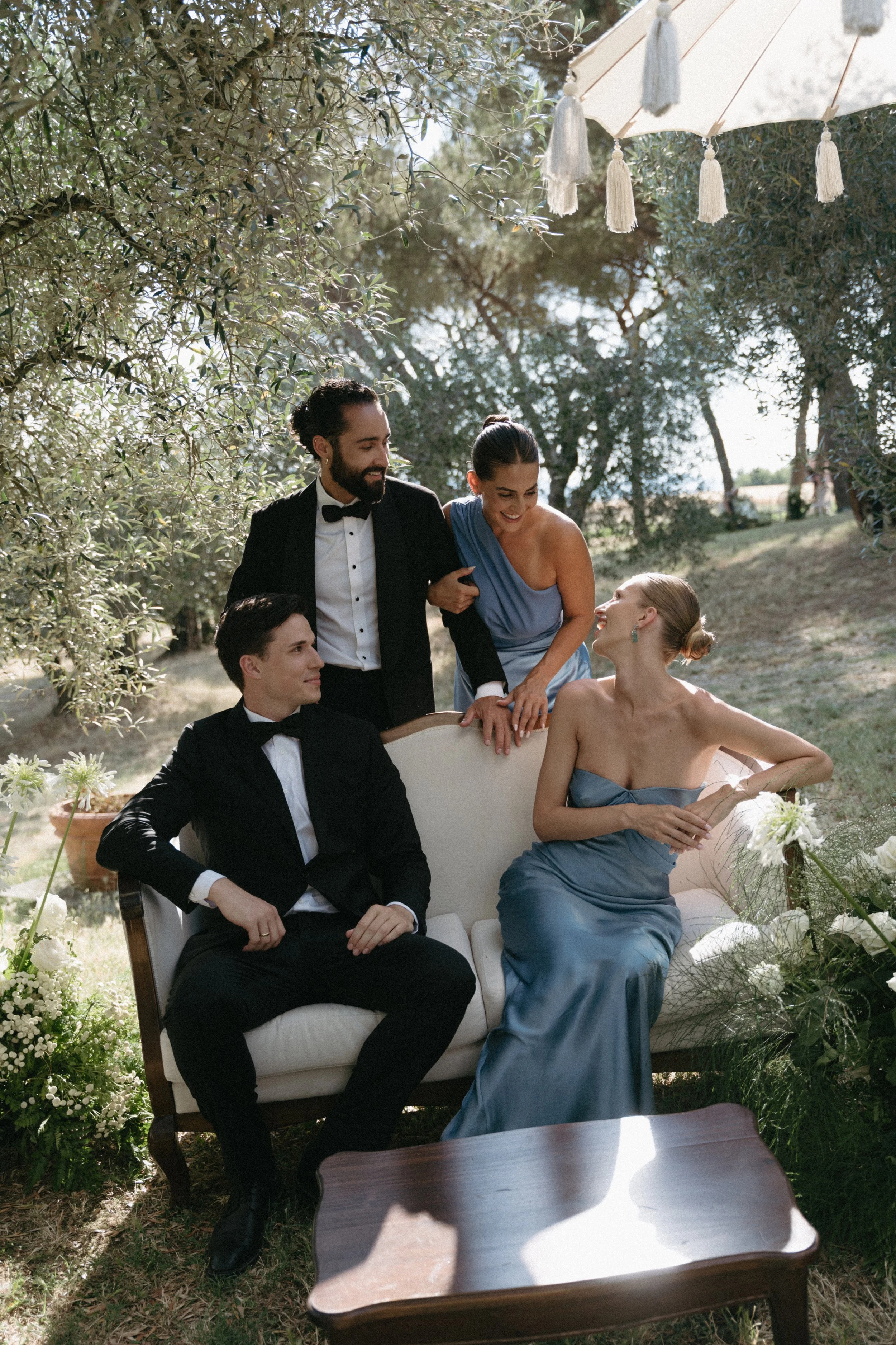 wedding party relaxing after the ceremony at villa cozzano