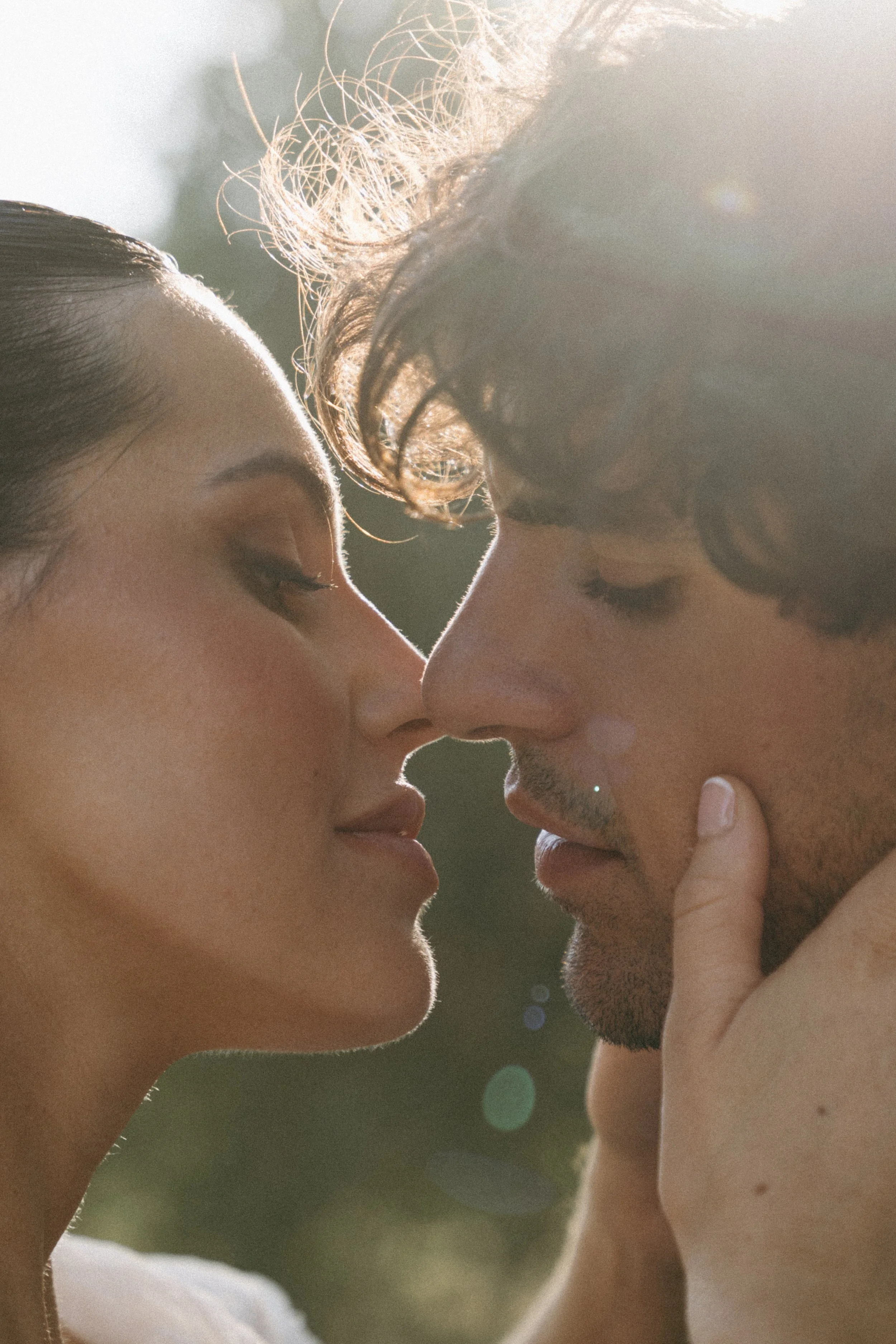 close up of bride and groom kissing at at Tuscany wedding editorial