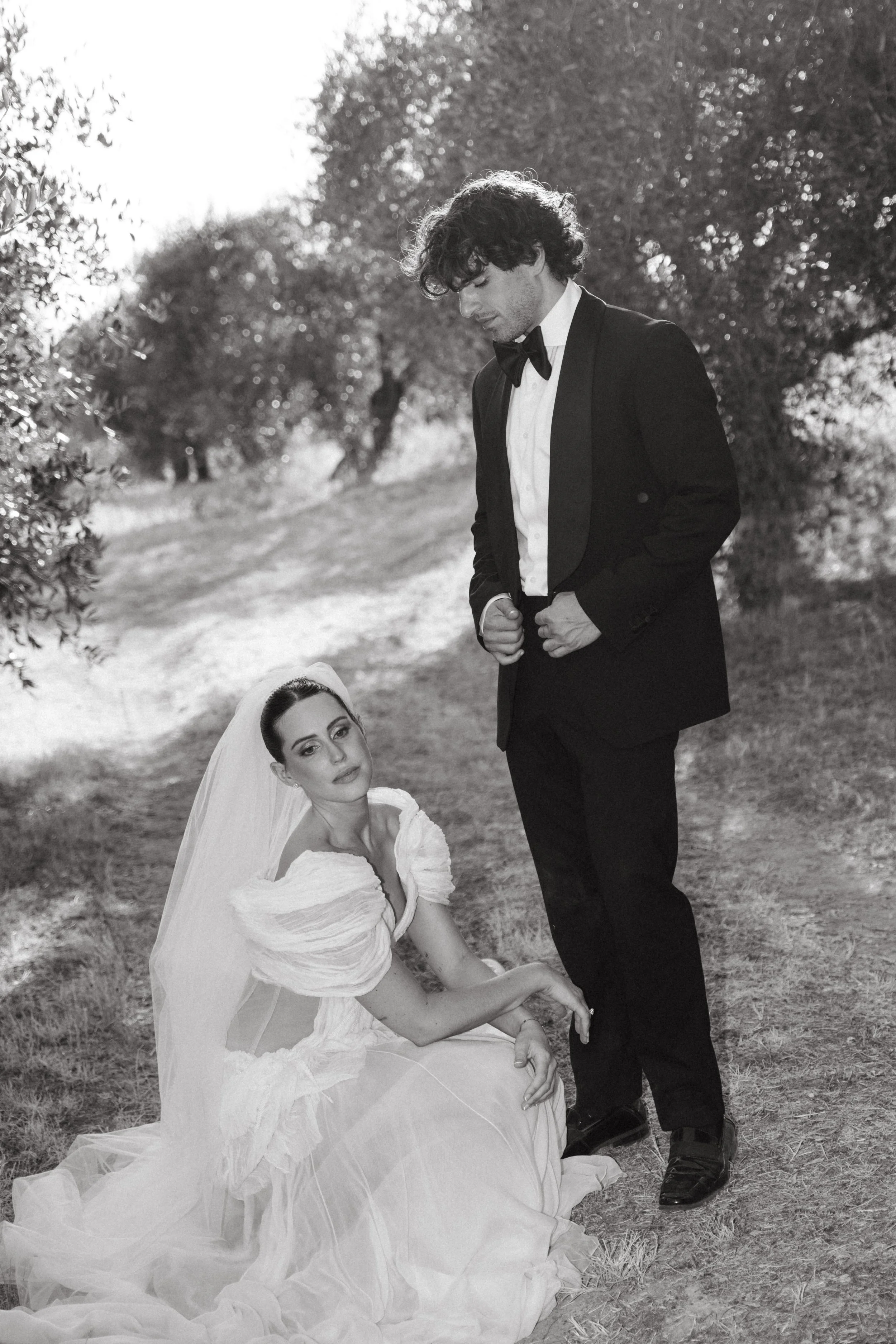 black and white portrait of bride and groom during Villa Cozzano destination wedding