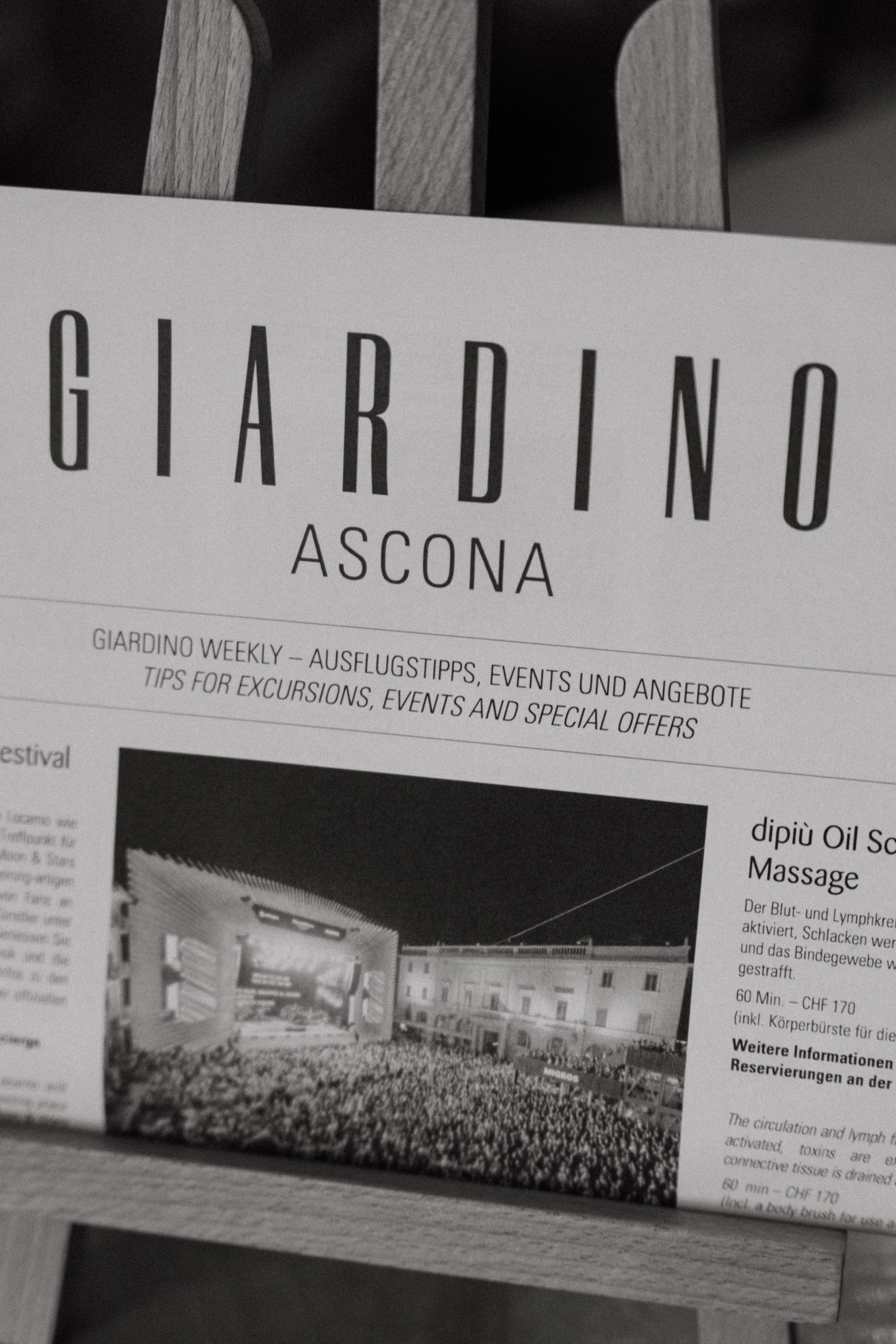 close up of hotel giardino ascona's weekly newsletter