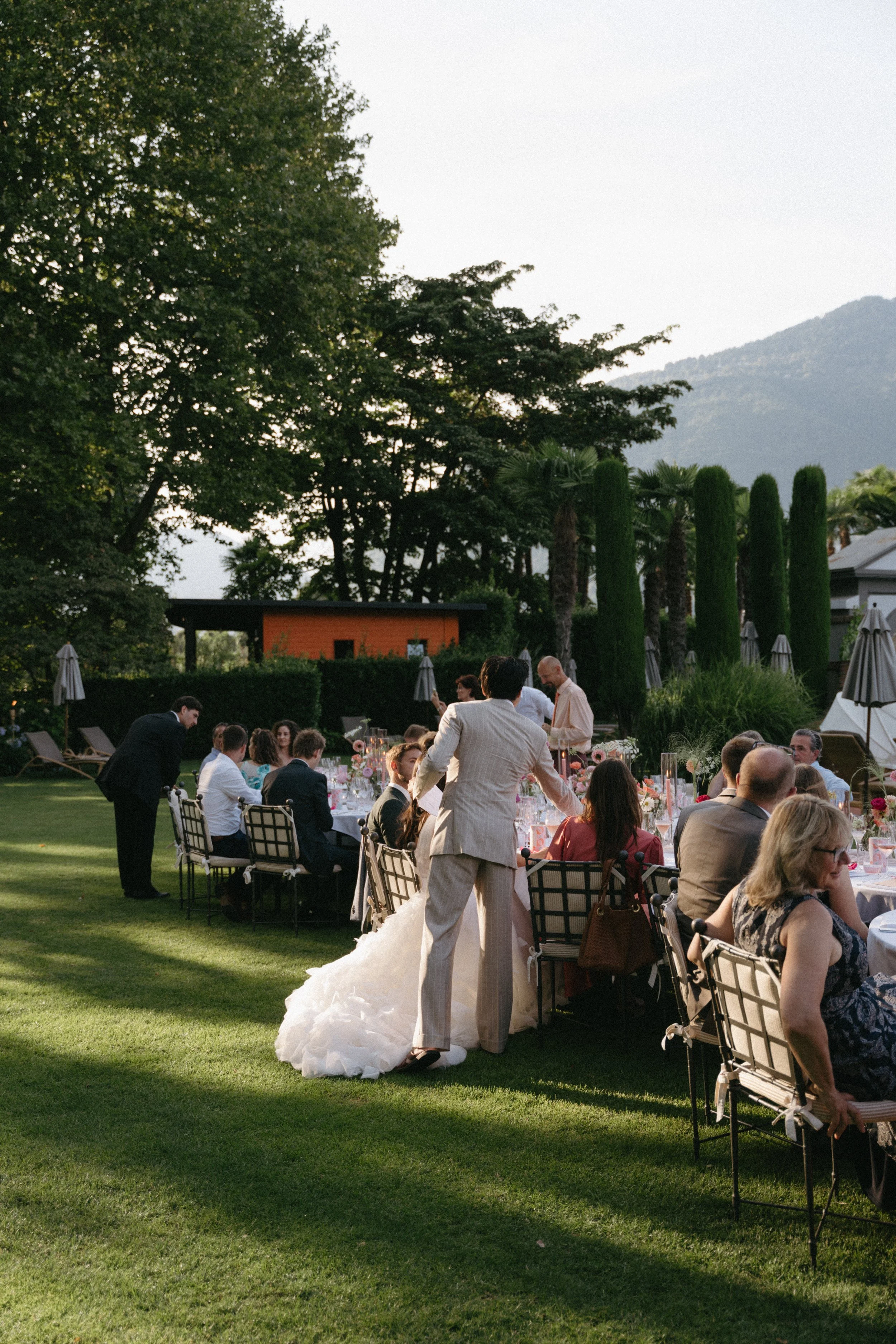 intimate wedding reception dinner setup at Hotel Giardino in Ascona, Switzerland