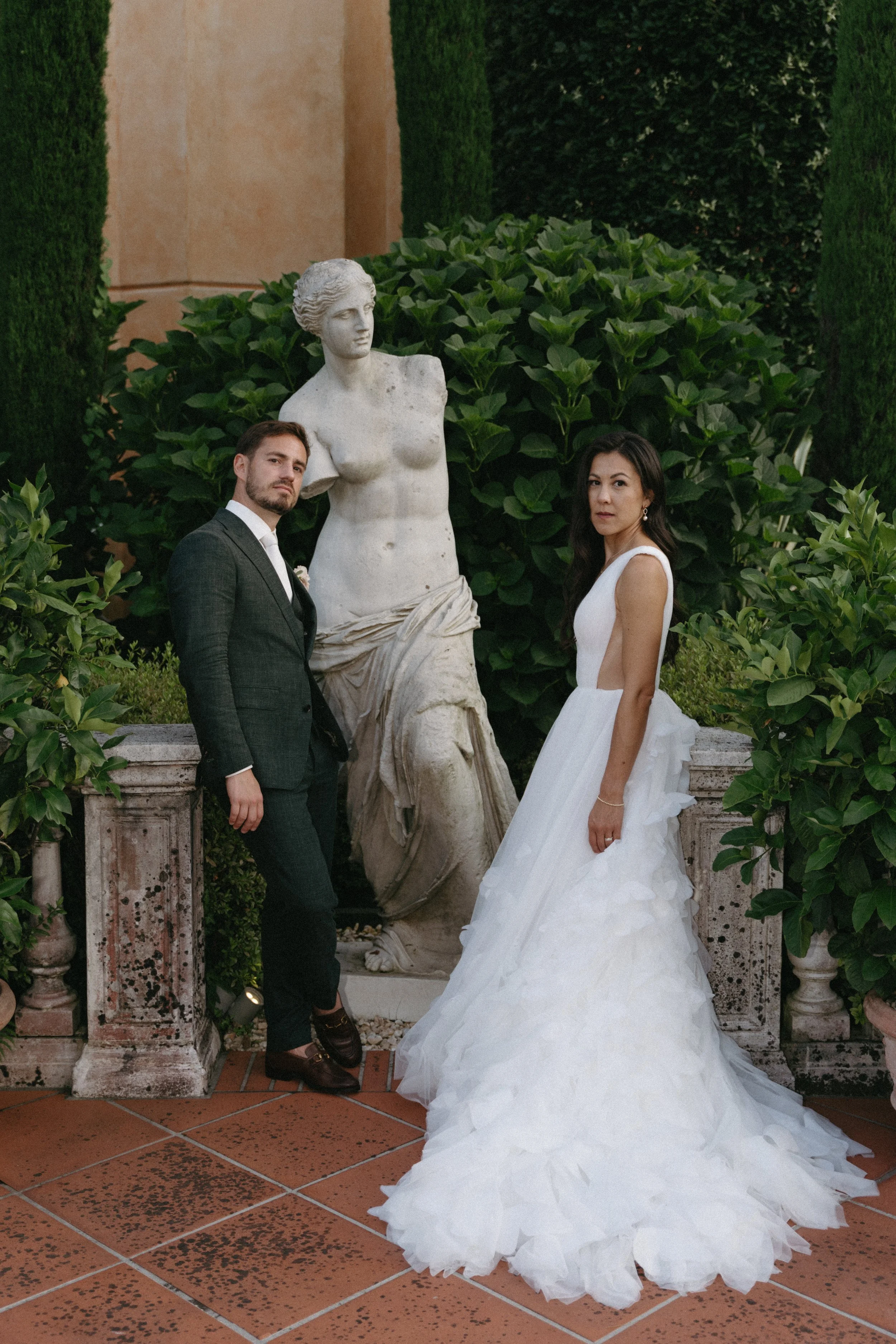 editorial portrait of bride and groom after destination wedding ceremony in switzerland