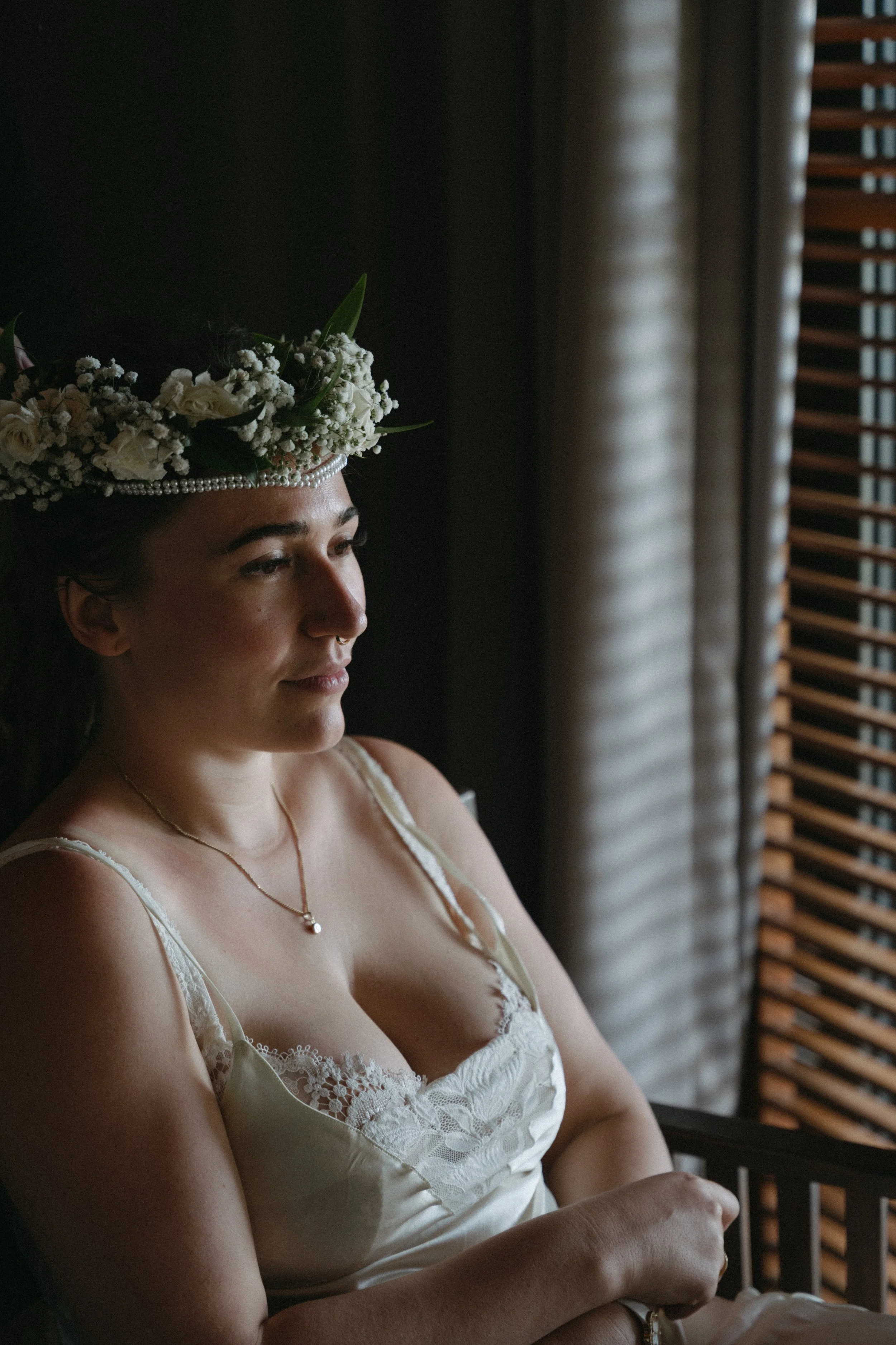 side shot of bride getting ready for western wedding ceremony at jivana beach villas