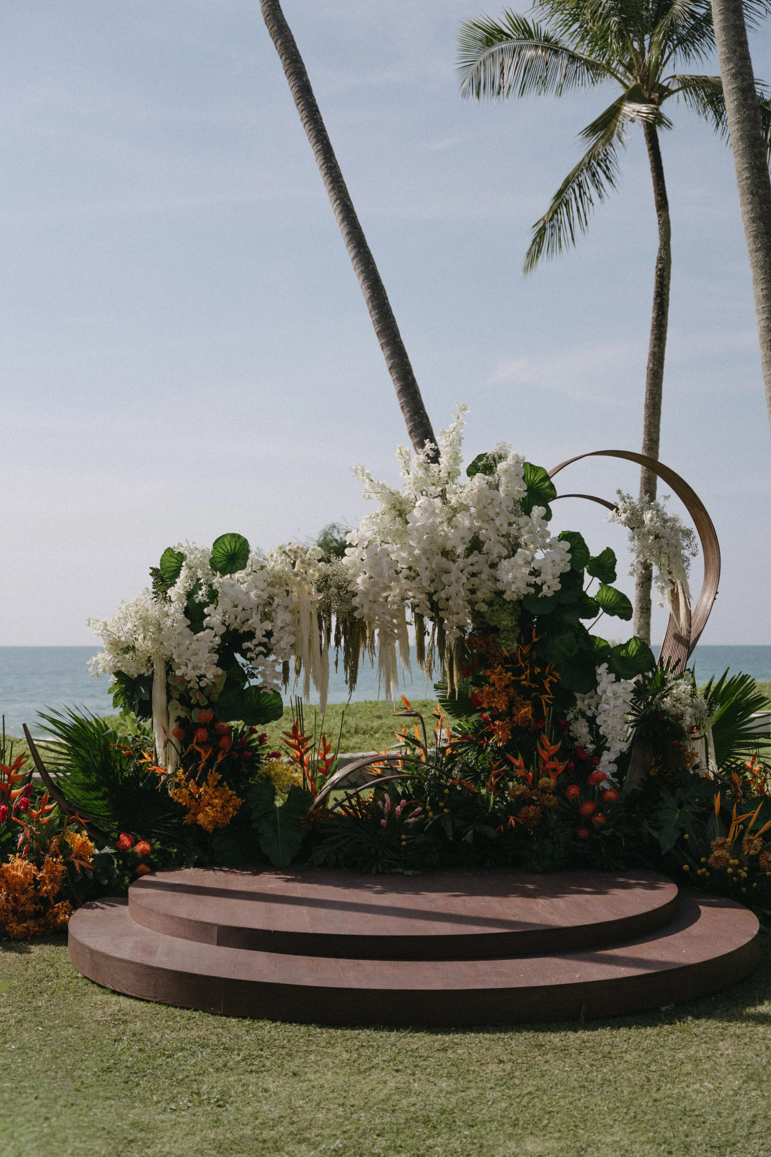 ceremonial arch and podium set up for intimate destination wedding ceremony at jivana beach villas