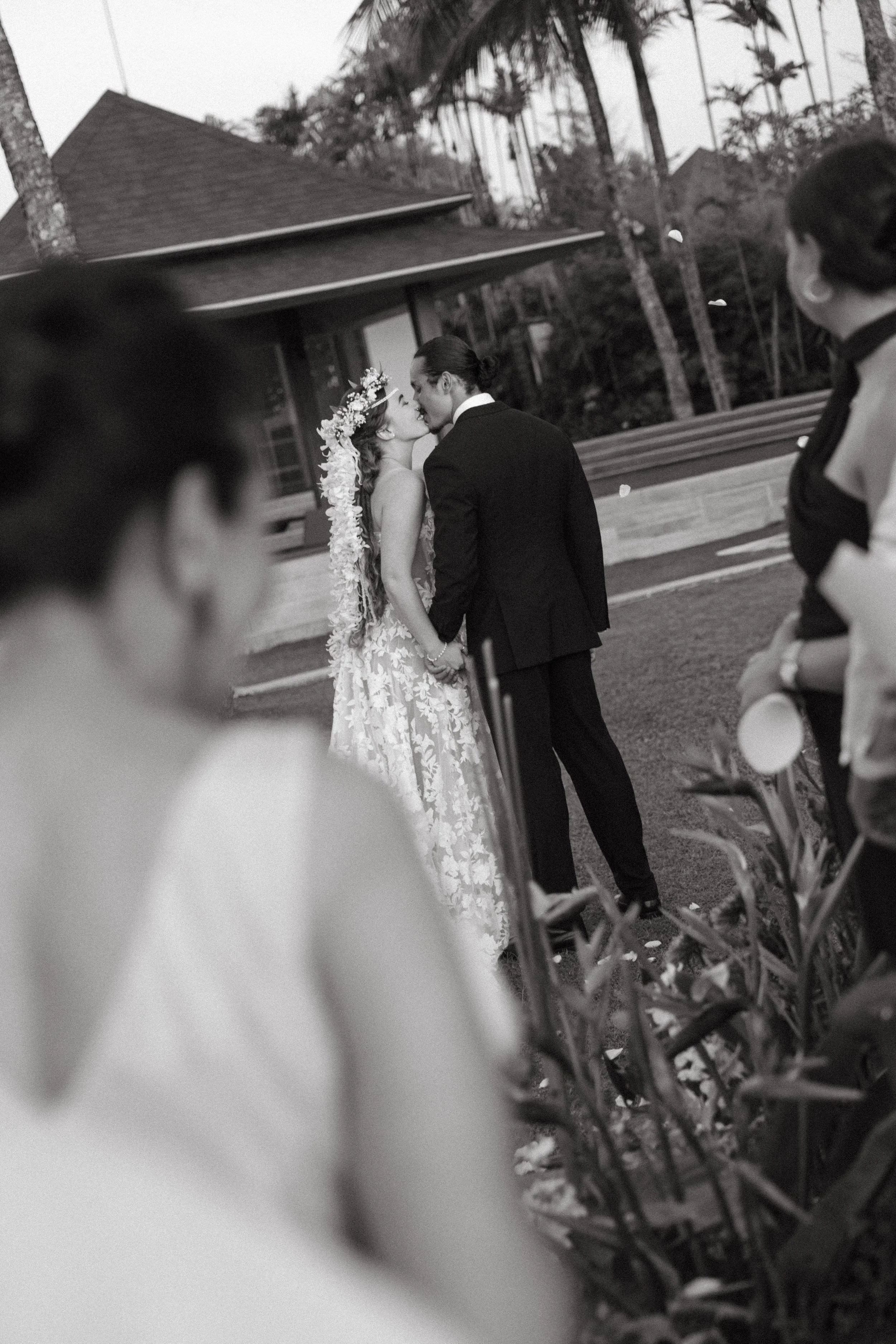couple kissing after wedding ceremony at villa shanti