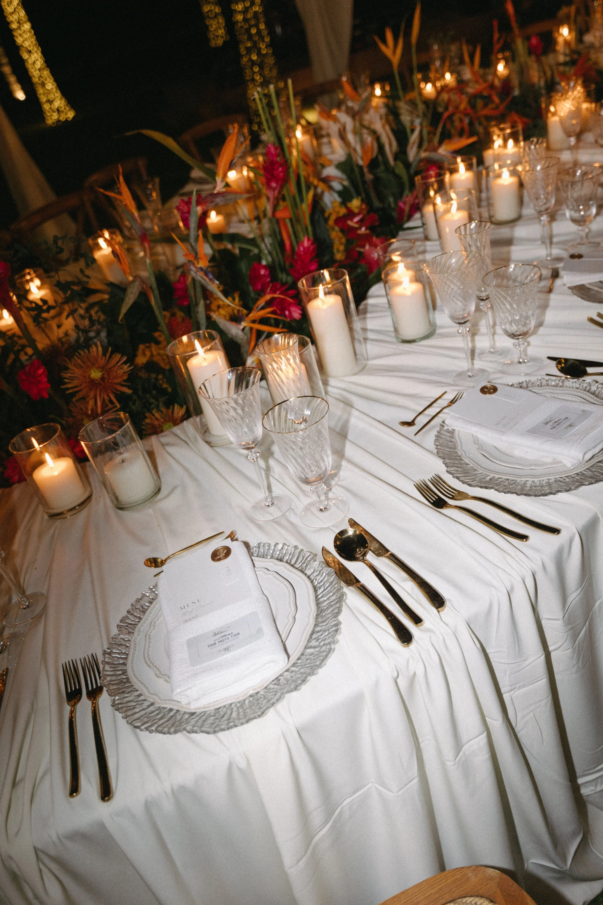 elegant table styling for outdoor wedding reception at jivana beach villas