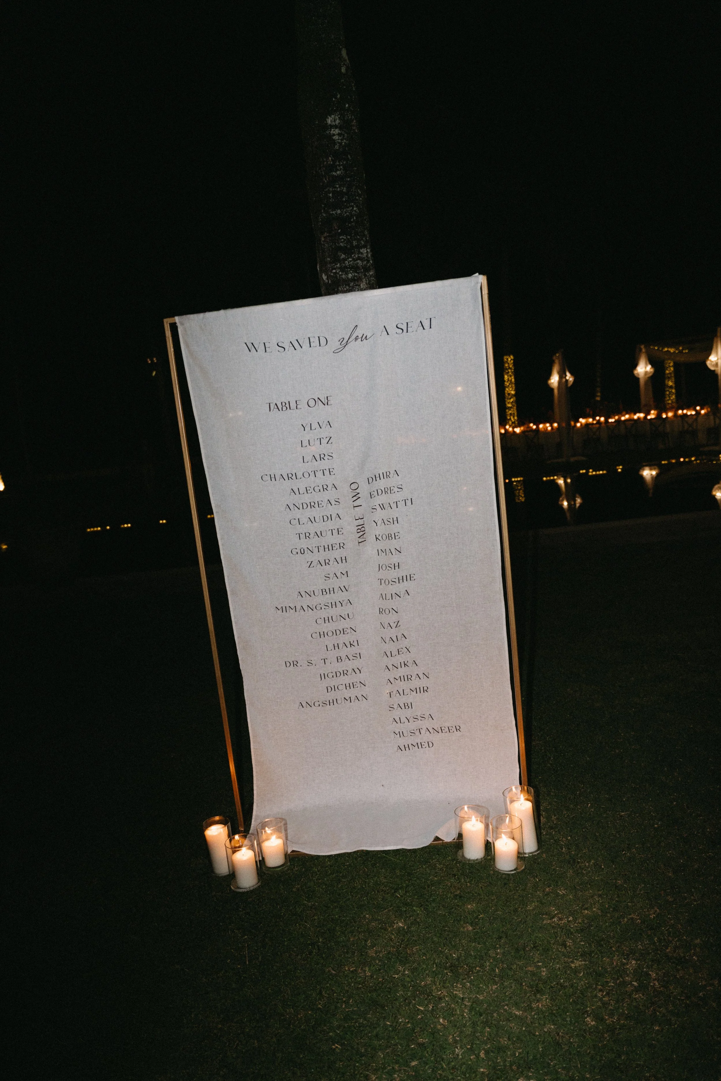 seating signage for guests for outdoor wedding reception at jivana beach villas