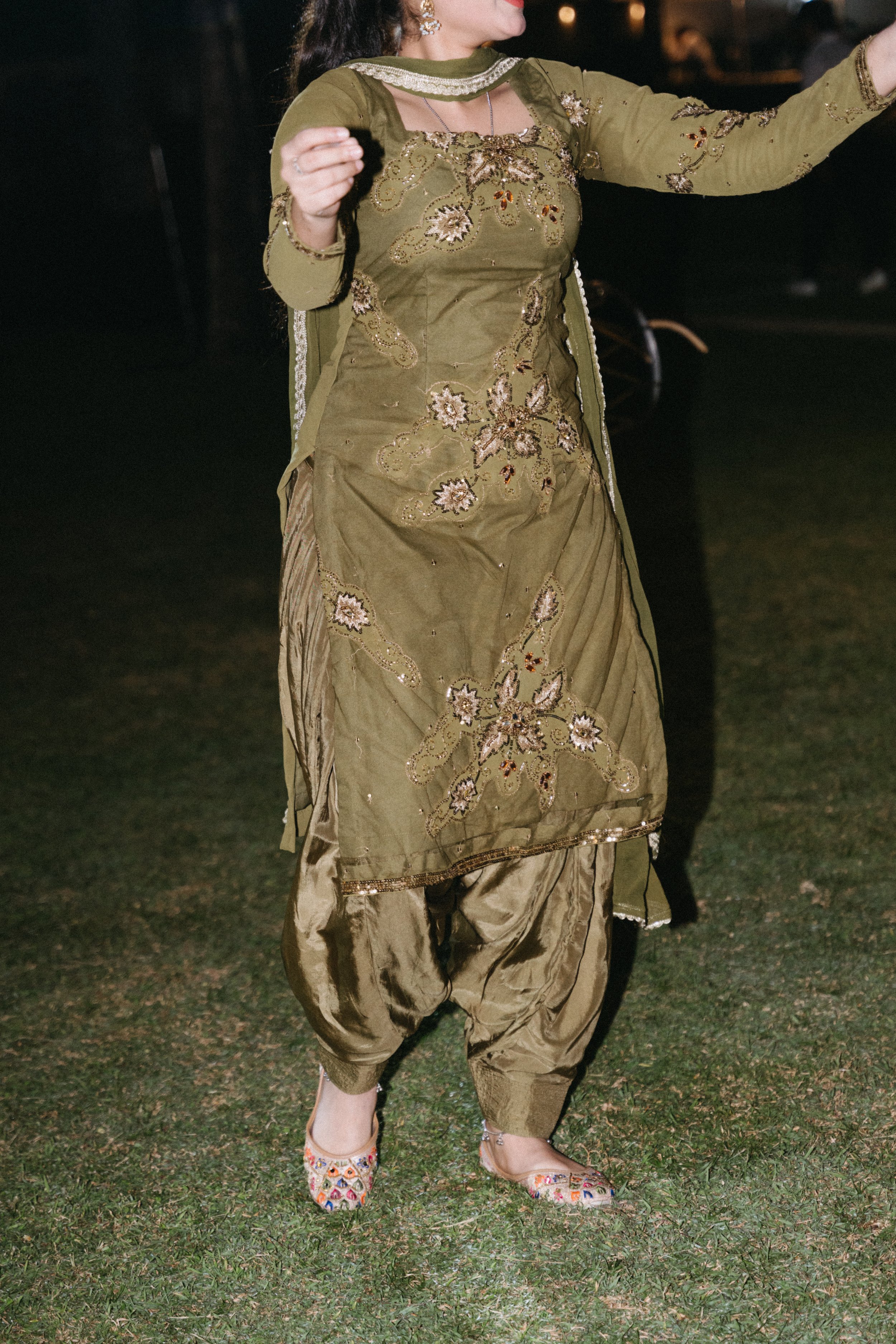 close up shot of female bhangra dancer's attire 