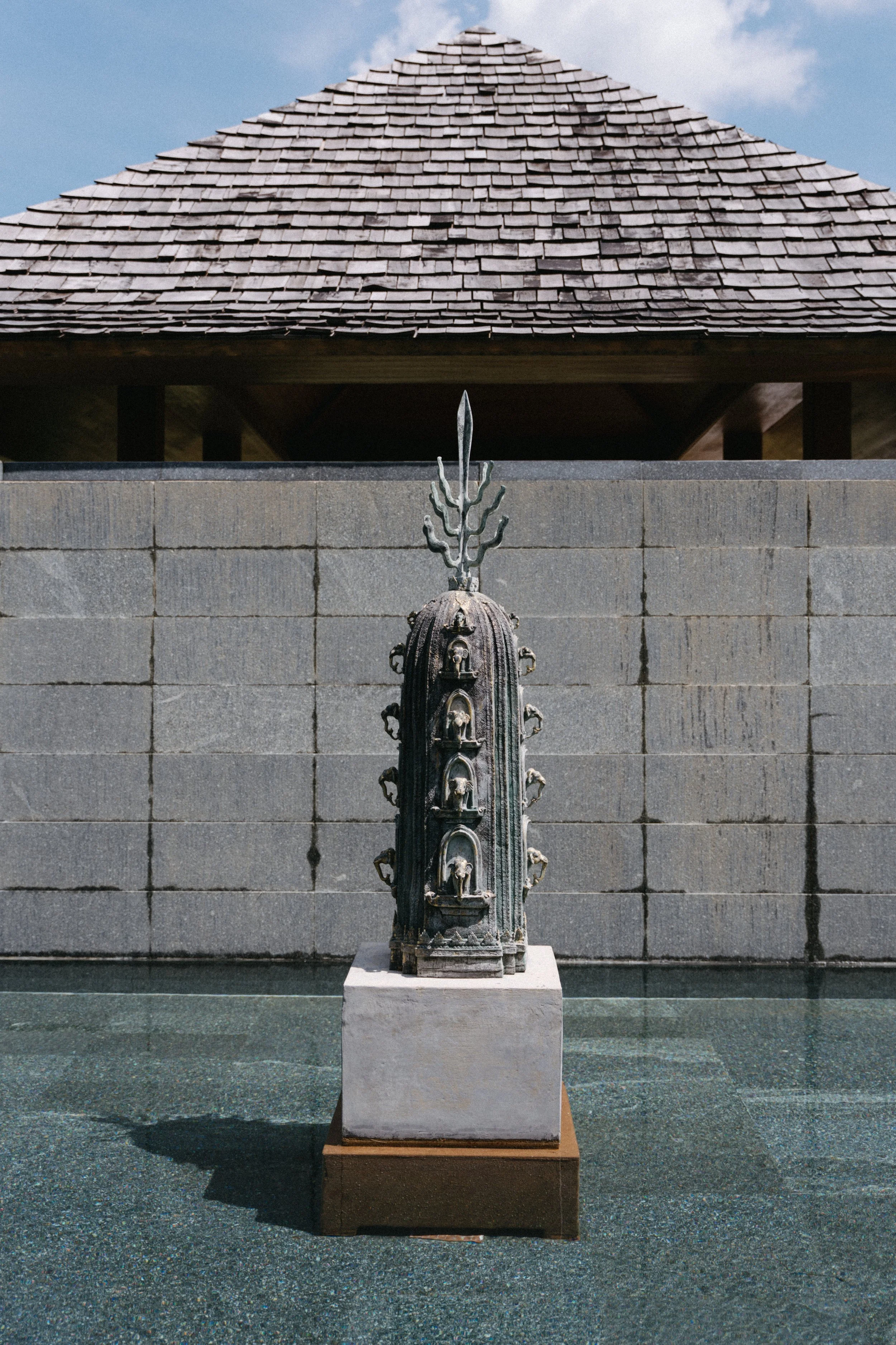 pre-ceremony shot of stone water feature at Jivana Beach Villas