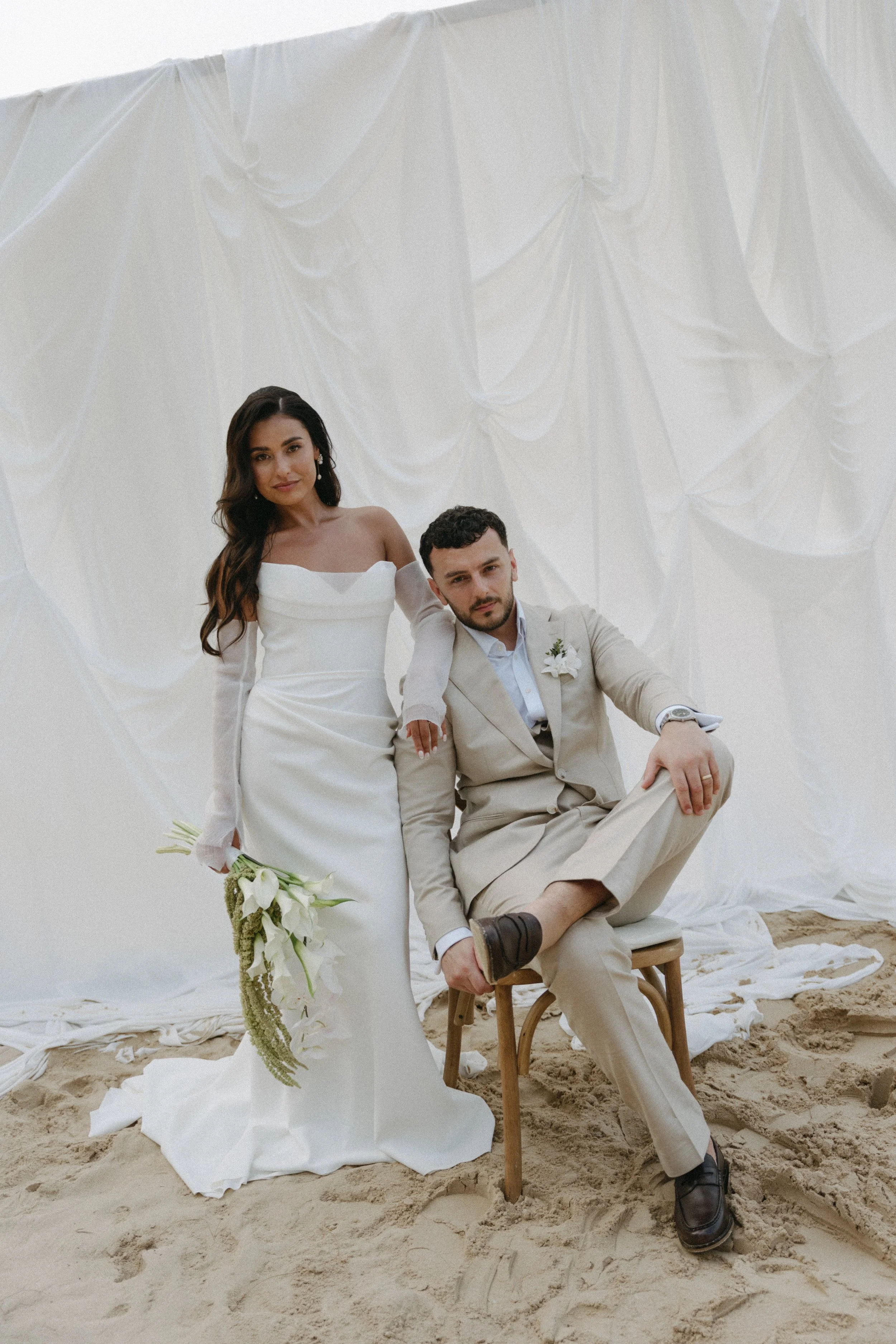 editorial portrait of bride and groom after destination wedding ceremony koh samui