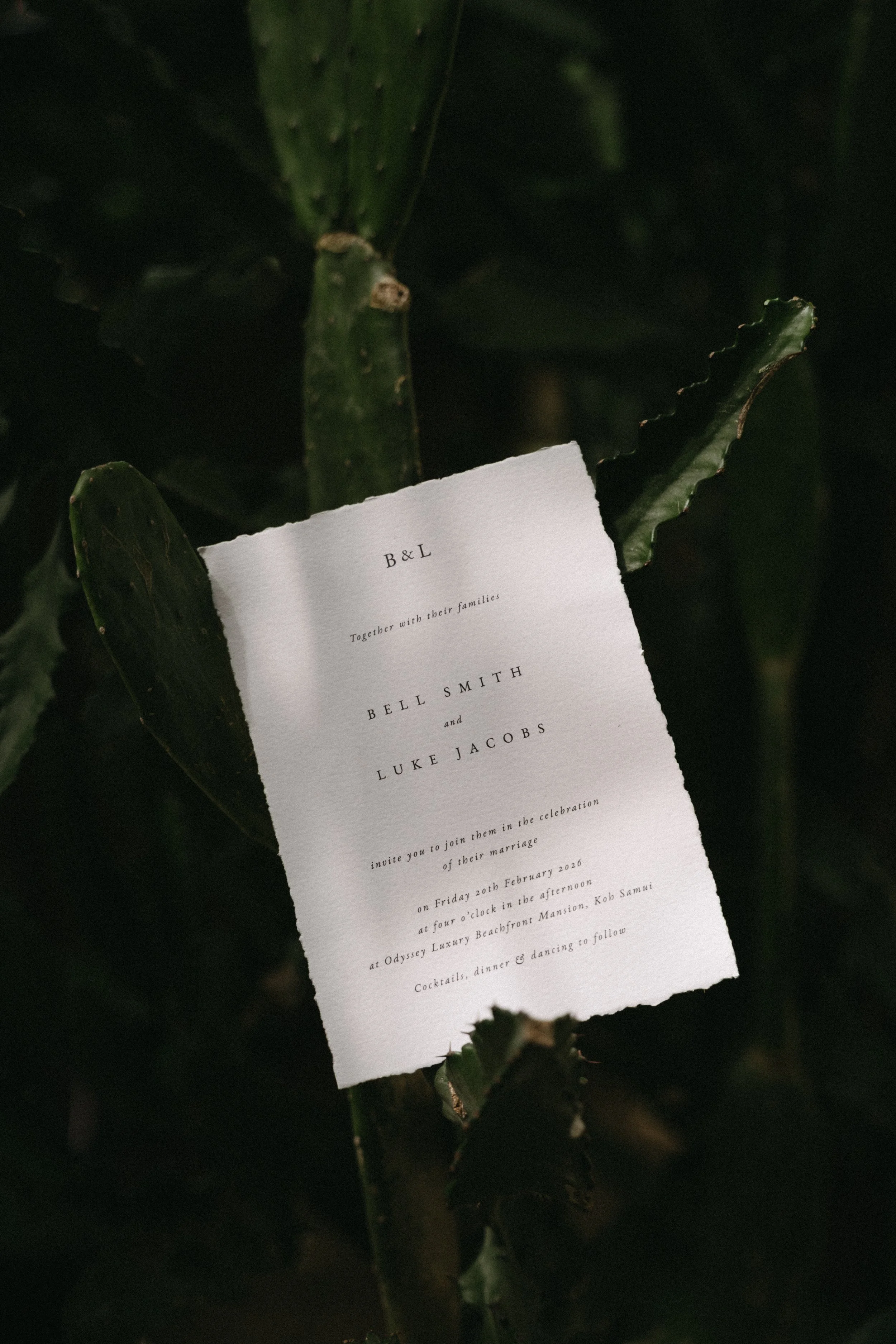 wedding invitation for destination wedding at odyssey mansion in koh samui