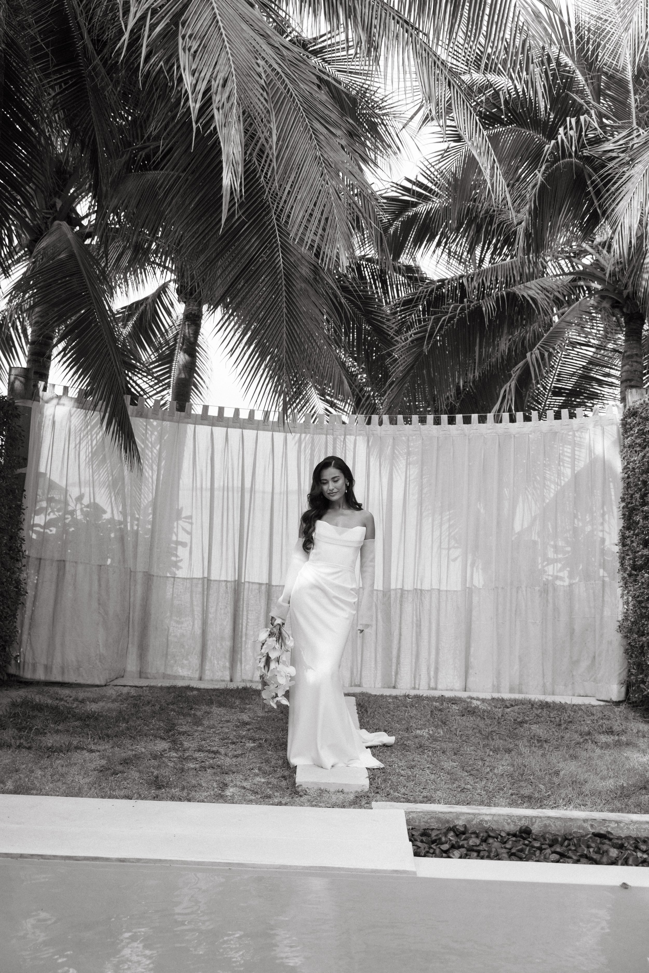 stunning portrait of bride pre wedding ceremony outside odyssey mansion suite