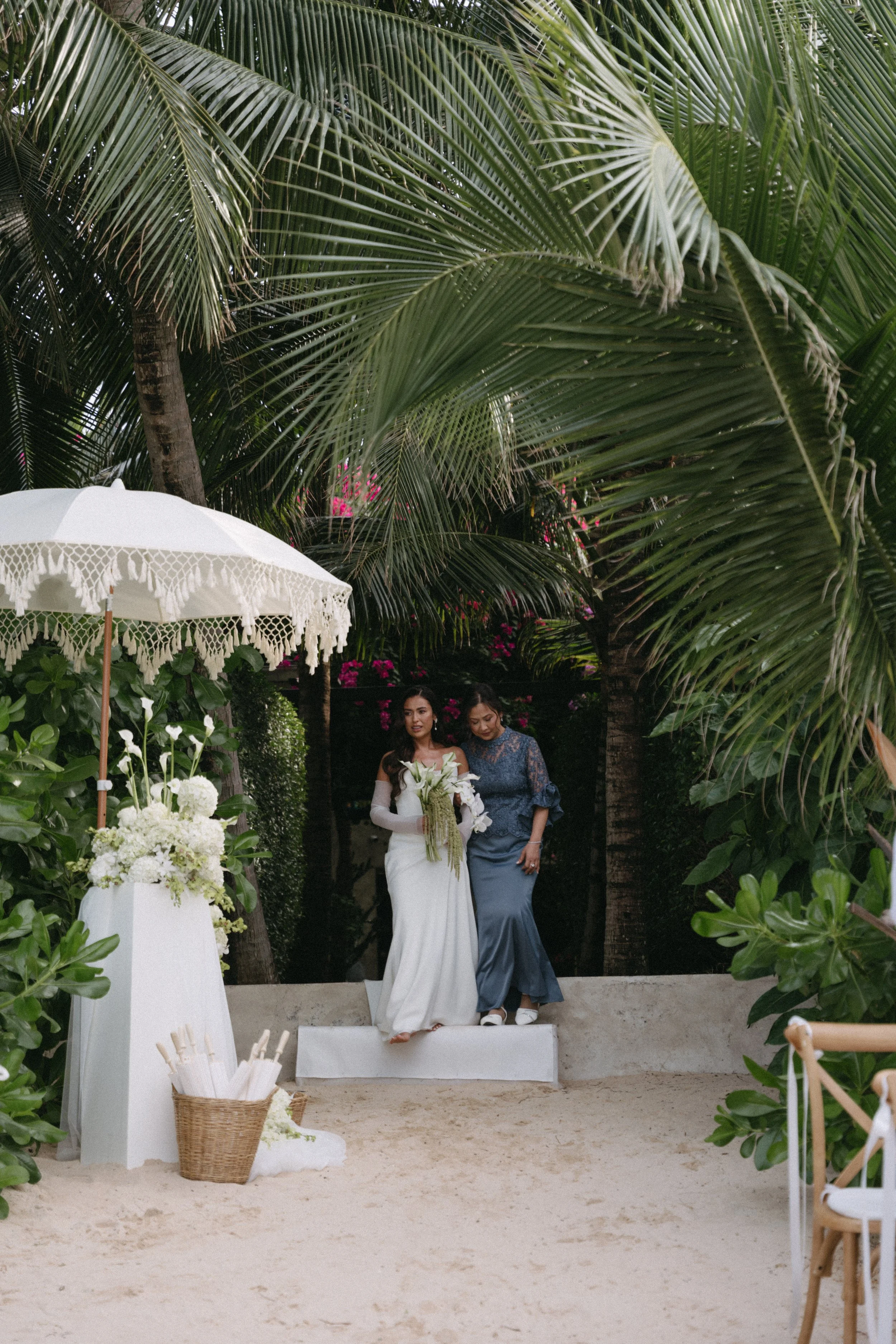 bride and mother arriving at the wedding ceremony on bangrak beach