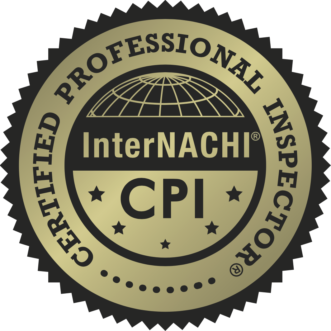 Gold and black badge seal with a globe graphic, displaying the text 'International Certified Professional Inspector' and the words 'InterNACHI CPI' in the center.
