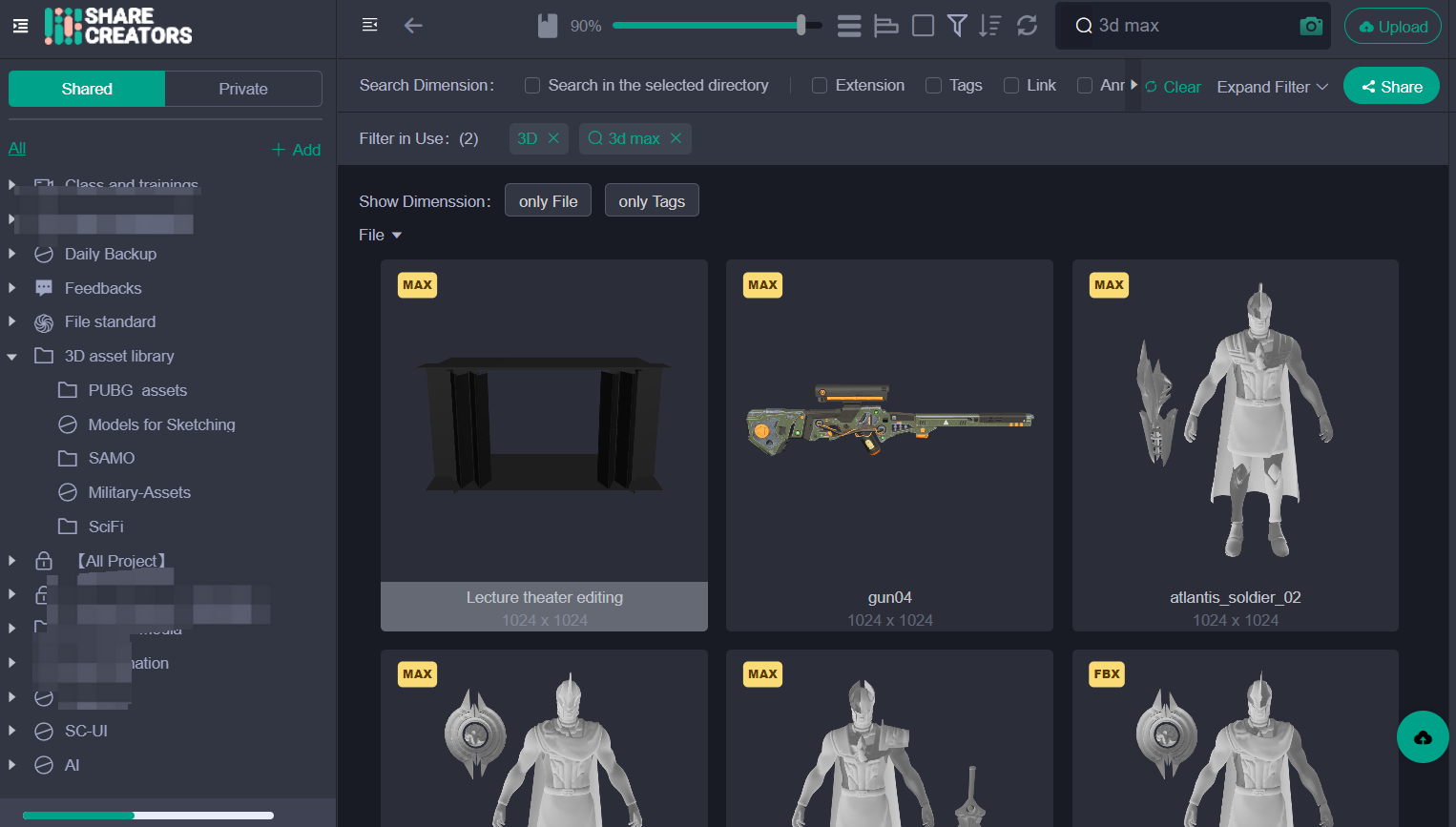 Mass Instant 3ds Max Thumbnails Preview in Blueberry DAM