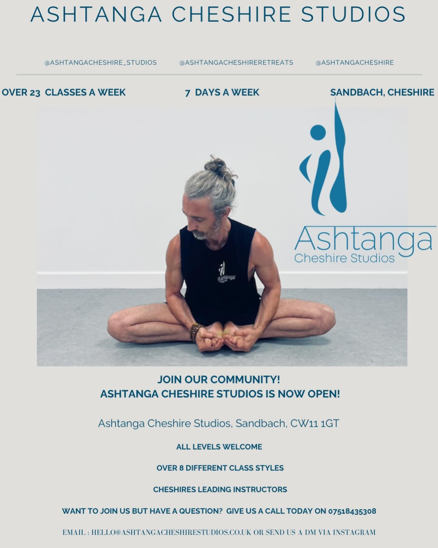 JOIN OUR COMMUNITY @ashtangacheshire_studios 

From January we will be offering over 25 classes per week 

Membership , class pack and drop in options to suit all clients 

Monthly workshops and events including @_kelly_mason_ seasonal supper clubs, 