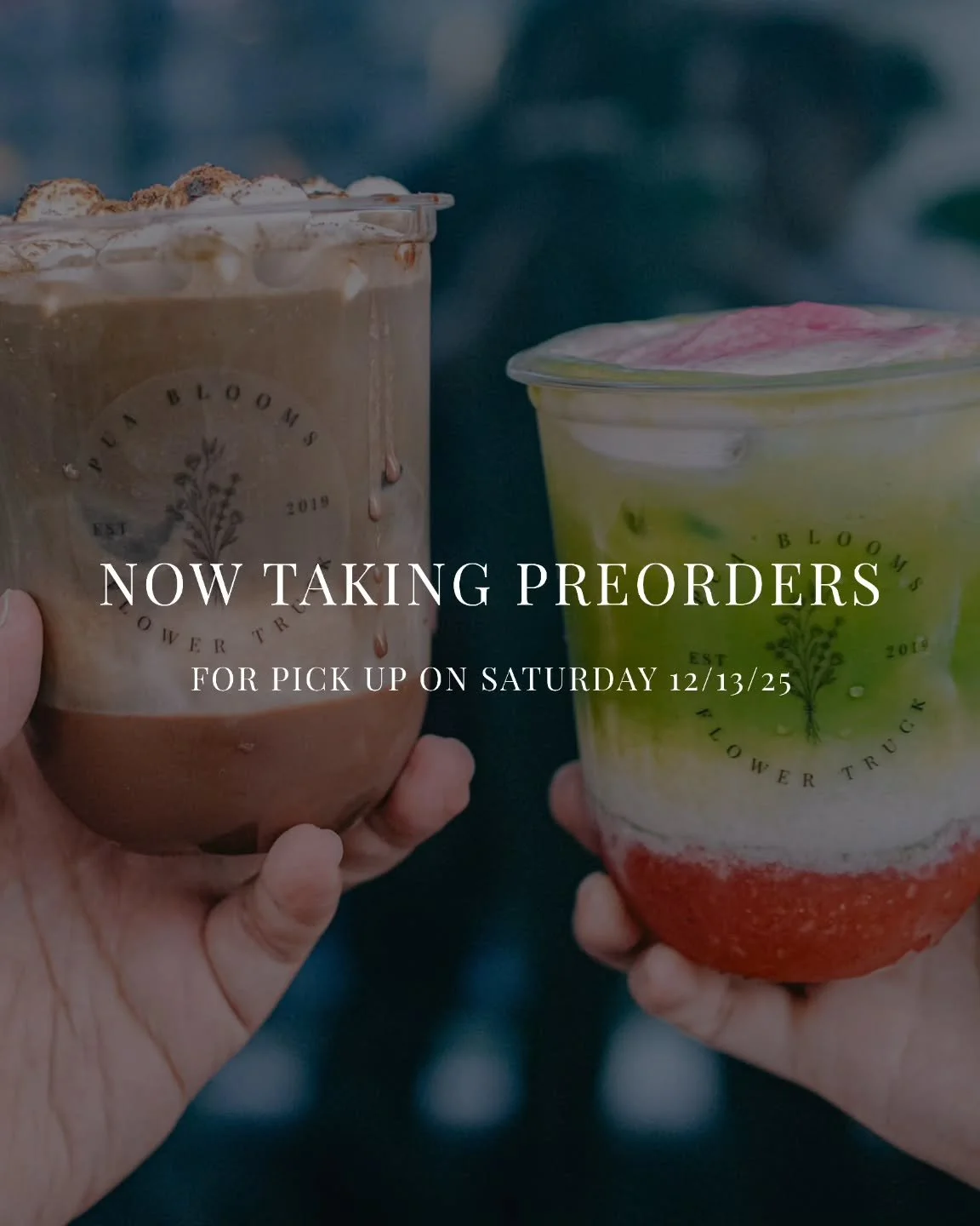 We're taking pre-orders for pick up on Saturday 12/13/25!

Read before you order
● MINIMUM of at least 2 drinks per order
● Pick up by Ala Moana (address is in the ordering site)
● We are limiting a certain amount of orders per hour, so place your or