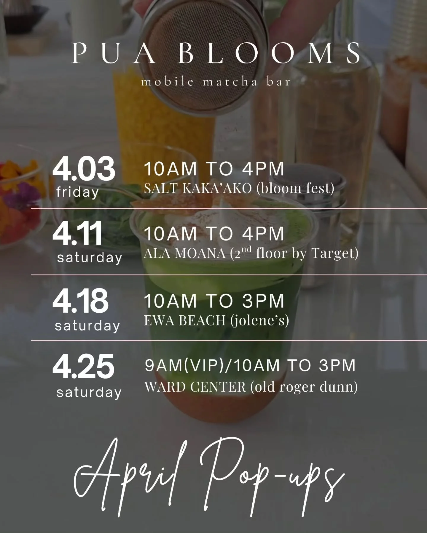 APRIL SCHEDULE 🌼

Thank you guys for your patience with us! Baby is about three months old now and although he's not sleeping through the night yet, we are soooo back! Just a little tired 😅

As always, all sauces are made from scratch by us.

Seaso