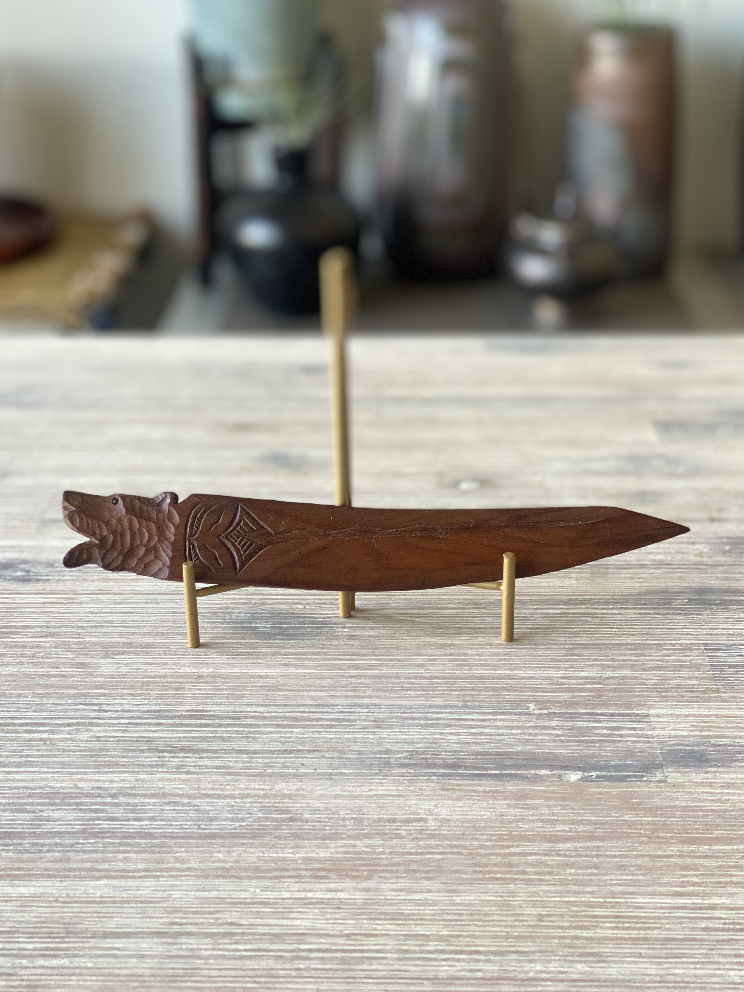 Hand-carved Letter Opener with Bear Design