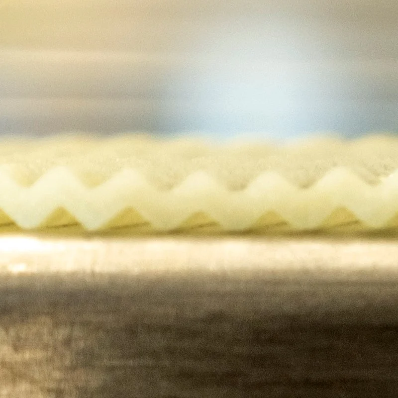 Close-up of a v-cut potato slice.
