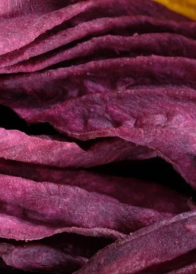 Close-up of purple sweet potato chips.