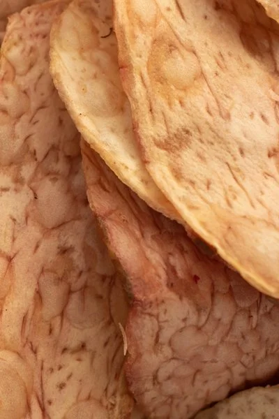 Close-up of taro chips.
