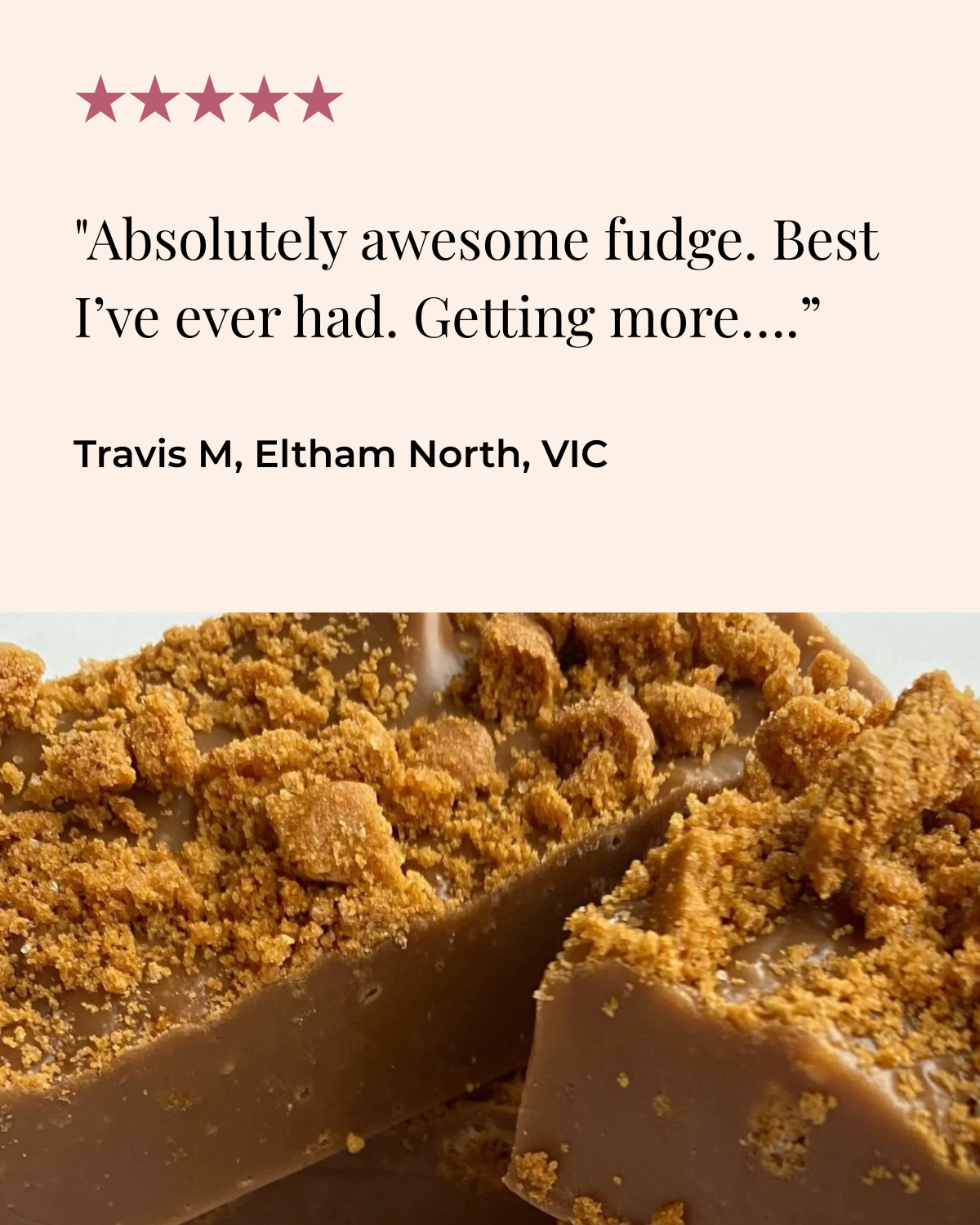 Close-up of chocolate fudge topped with crushed graham crackers.