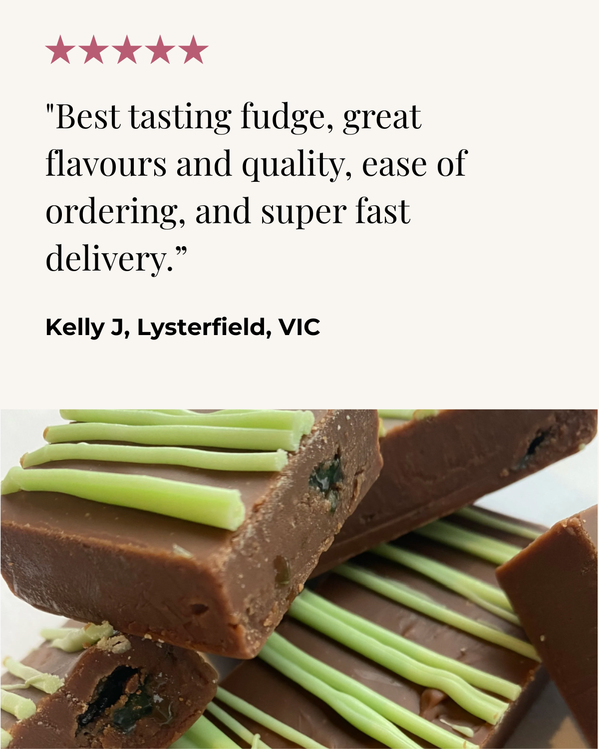 Close-up of chocolate fudge topped with green decorative icing or edible garnish.