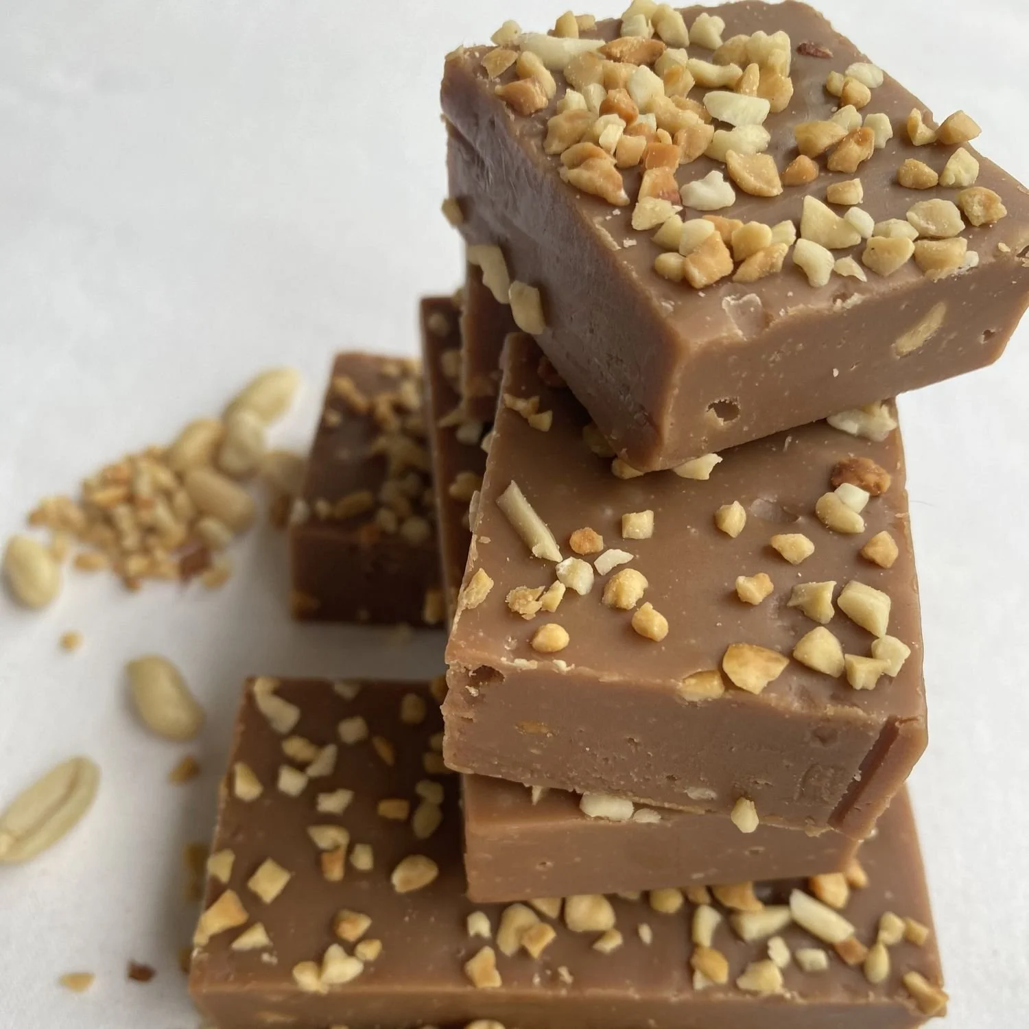 Handmade Peanutty fudge topped with roasted peanuts