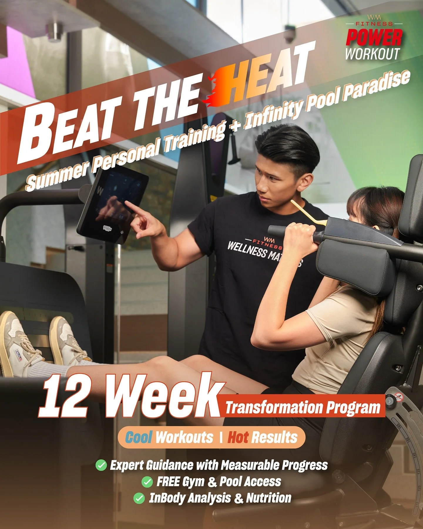 🔥 BEAT THE HEAT, GET HOT RESULTS 🔥

12-week transformation program that combines expert personal training with infinity pool paradise! 🏊&zwj;♀️
✓ Professional coaching with measurable progress
✓ FREE gym &amp; pool access included
✓ InBody analysi