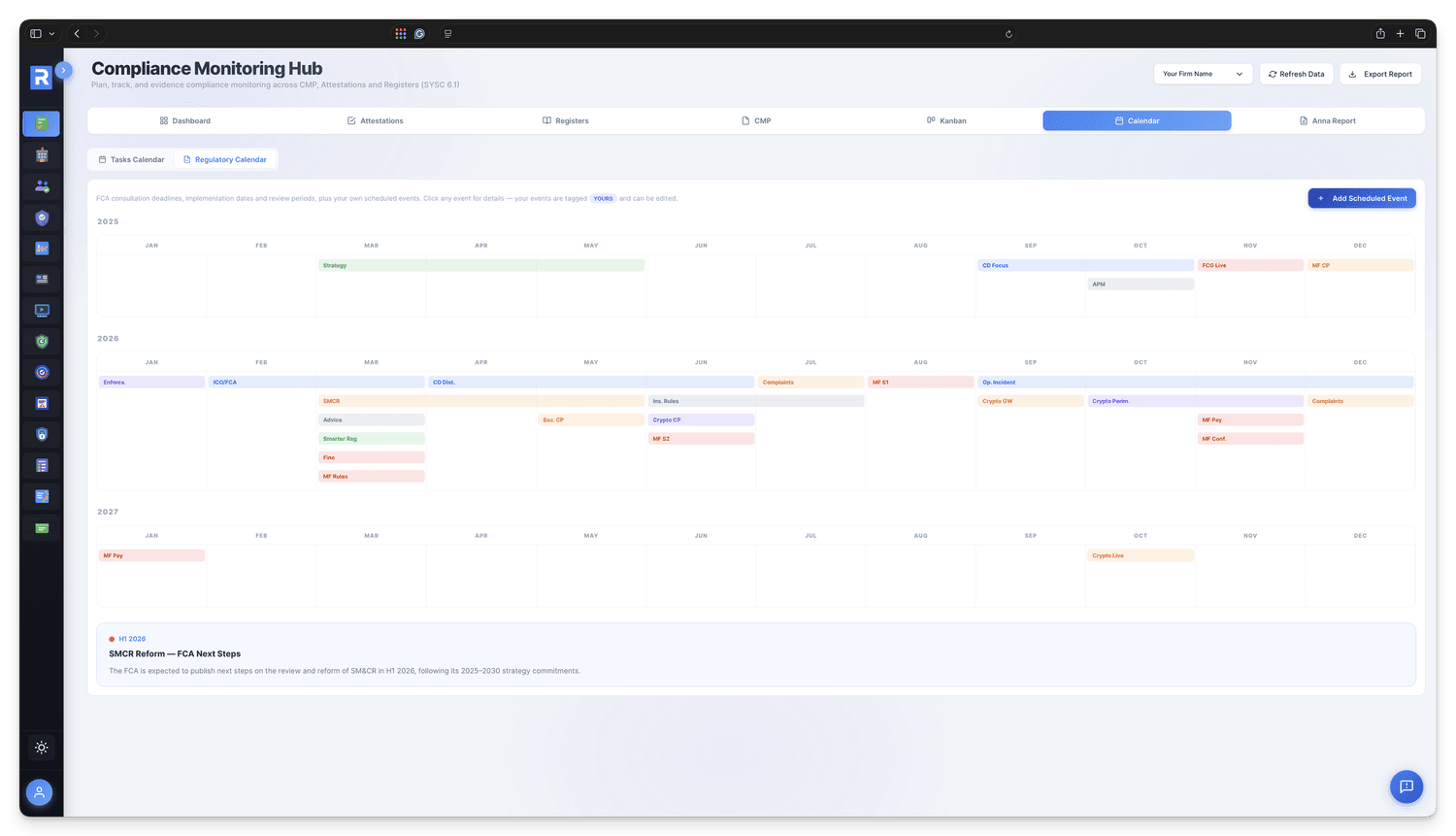 Two-year regulatory calendar