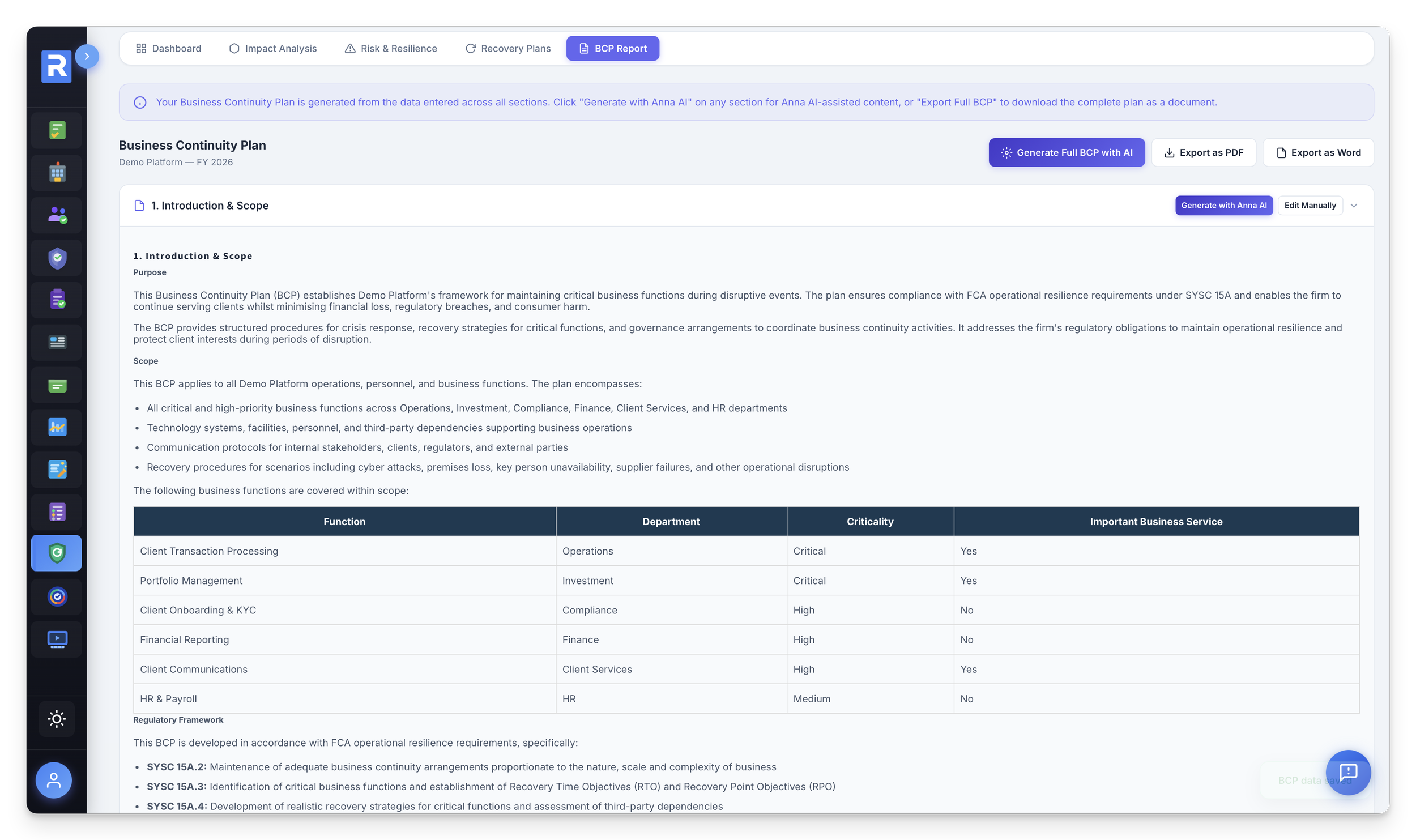 Anna AI BCP Generation