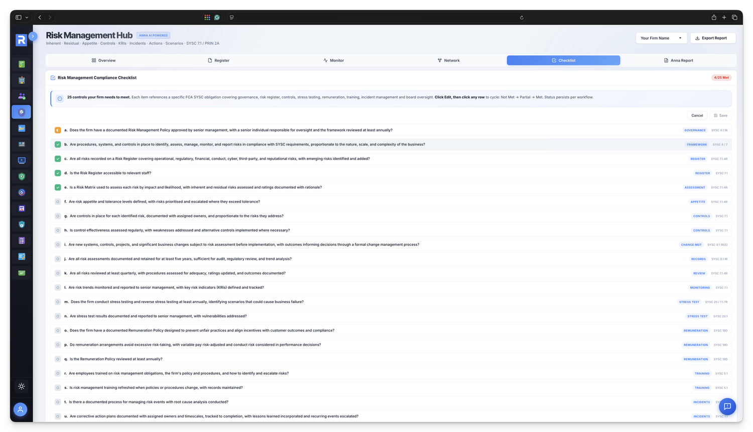 SYSC 7 Compliance Checklist with named attestors and rule mapping