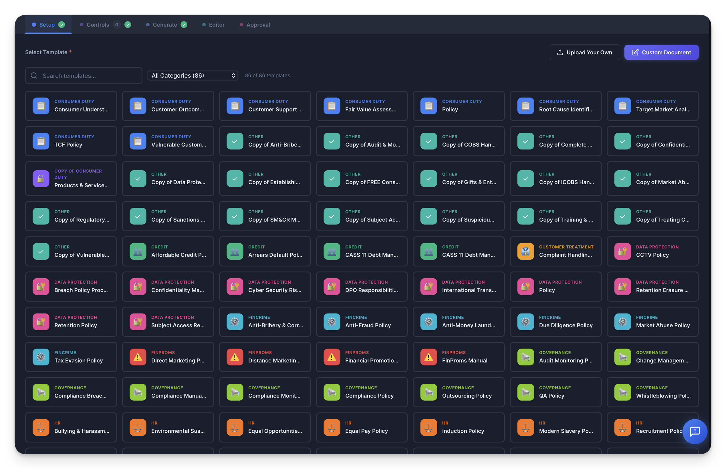 Policy Studio Template Selection