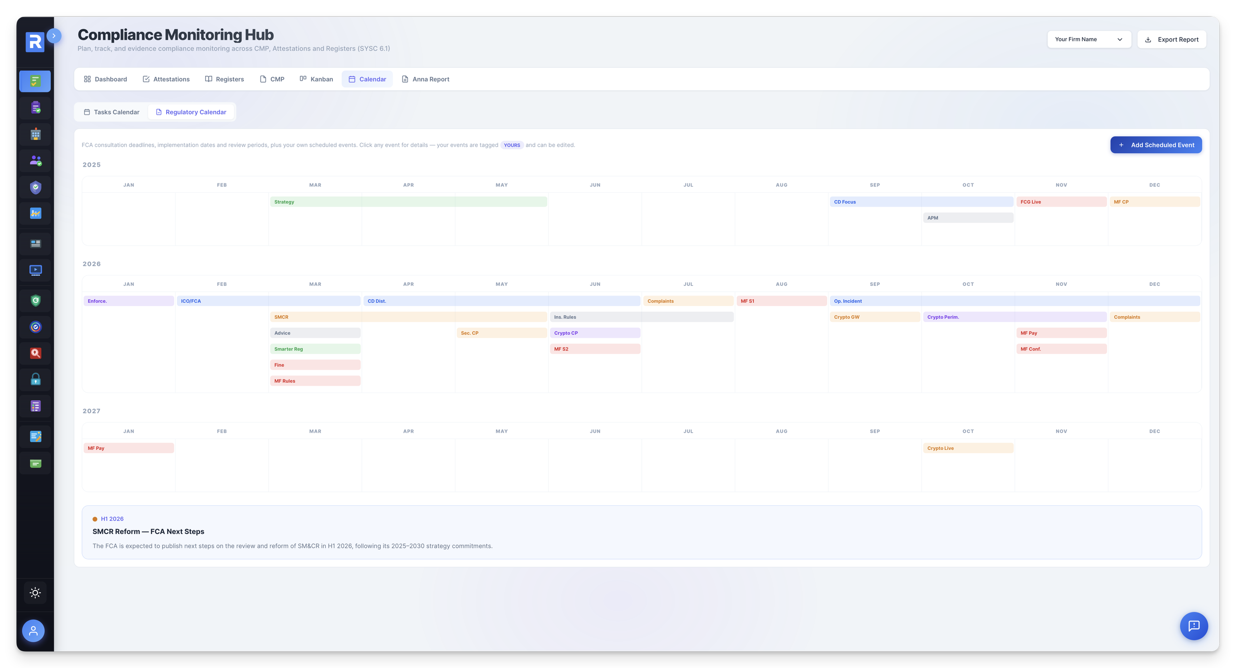 Regulatory Calendar — FCA consultation deadlines, implementation dates, fines and review periods