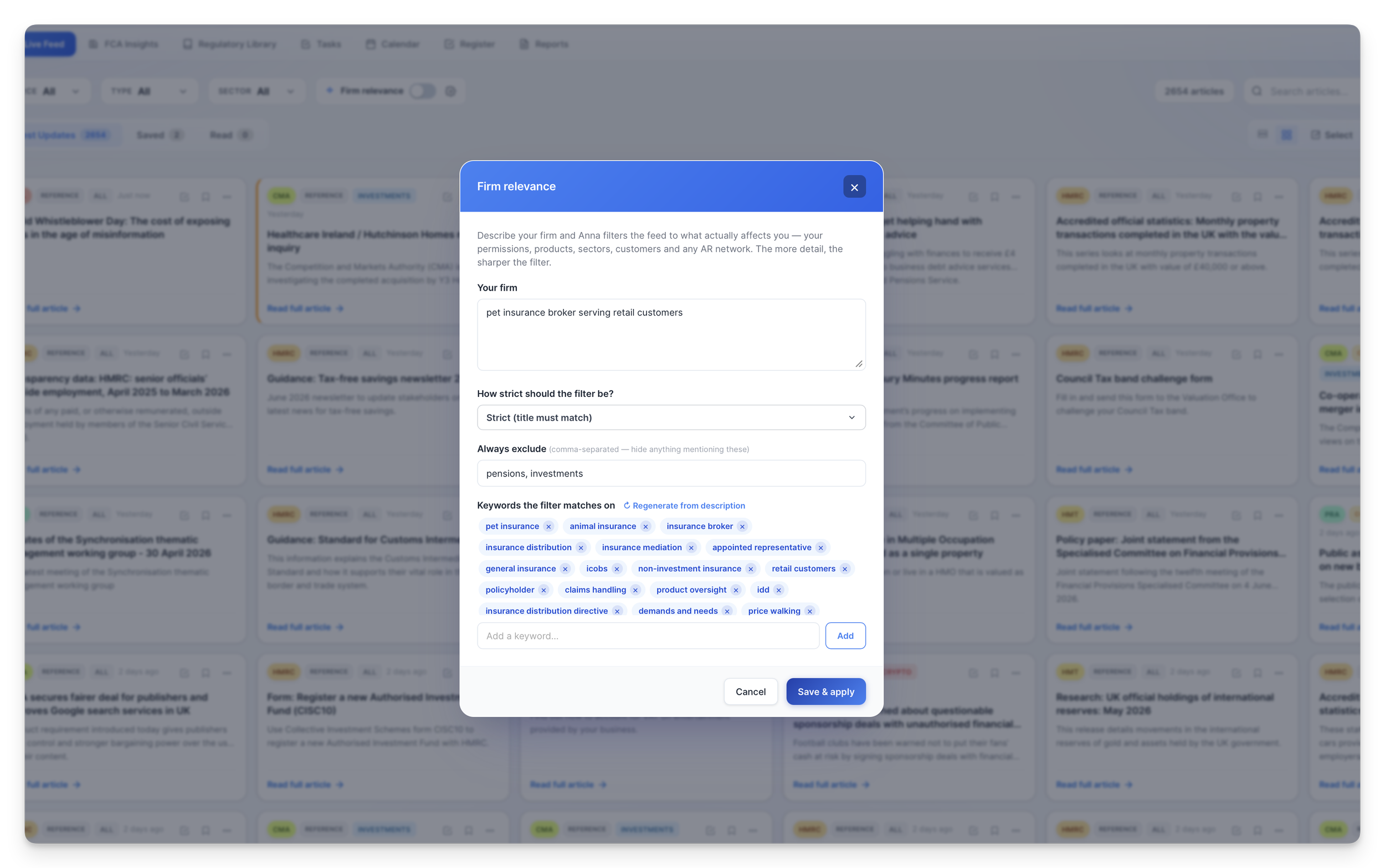 AI firm-relevance filter — Anna sorts the feed to what affects your firm