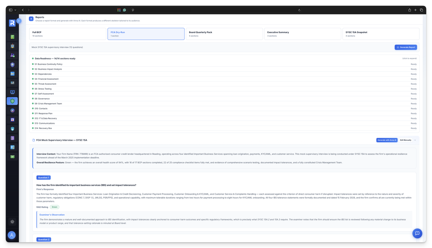 FCA SUP 12 Oversight Supervisory Readiness dry-run &mdash; mock interview with evidence-backed answers