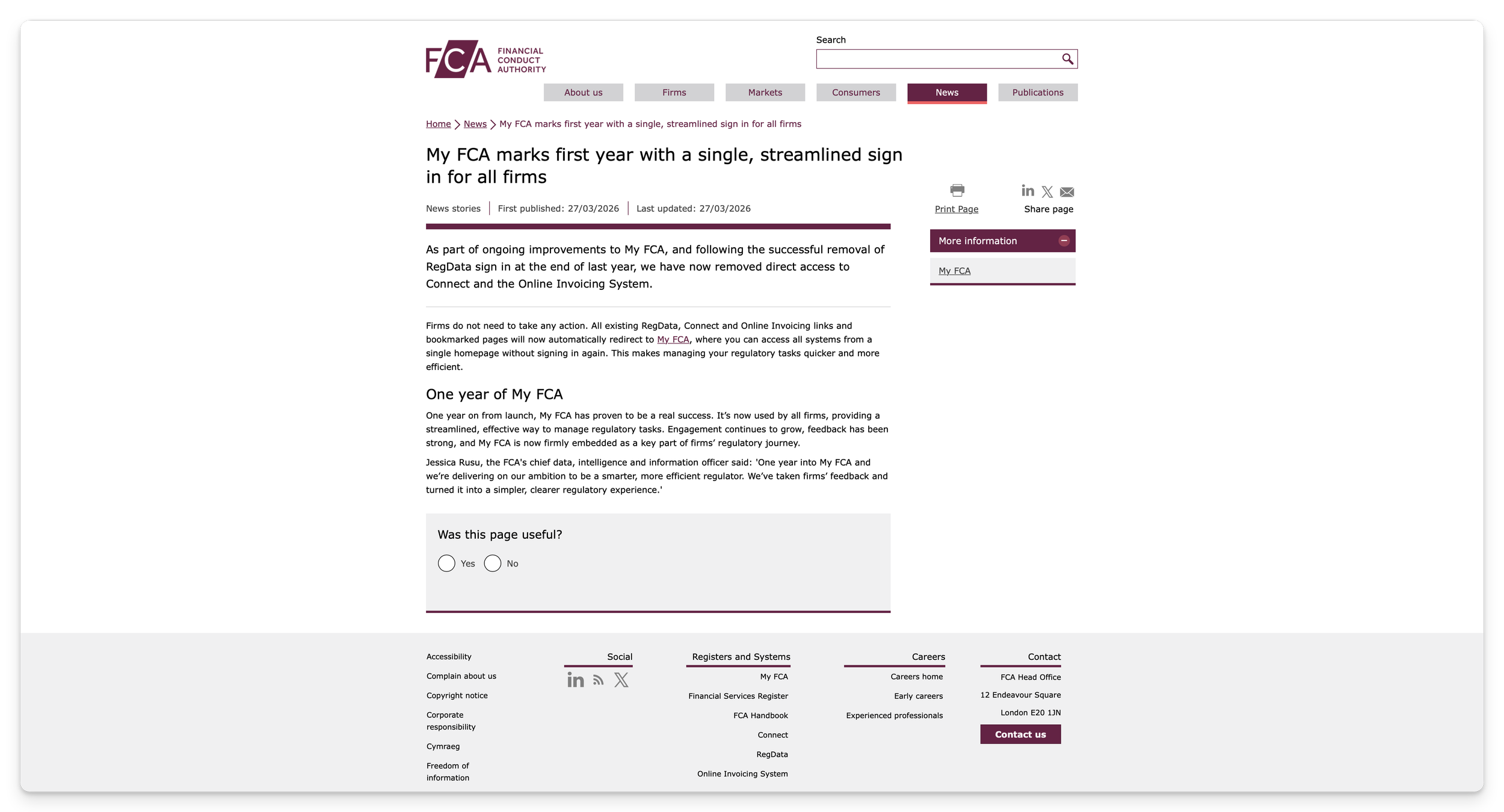 Media Hub Regulatory News — FCA press releases, podcasts, enforcement actions, colour-coded by content type