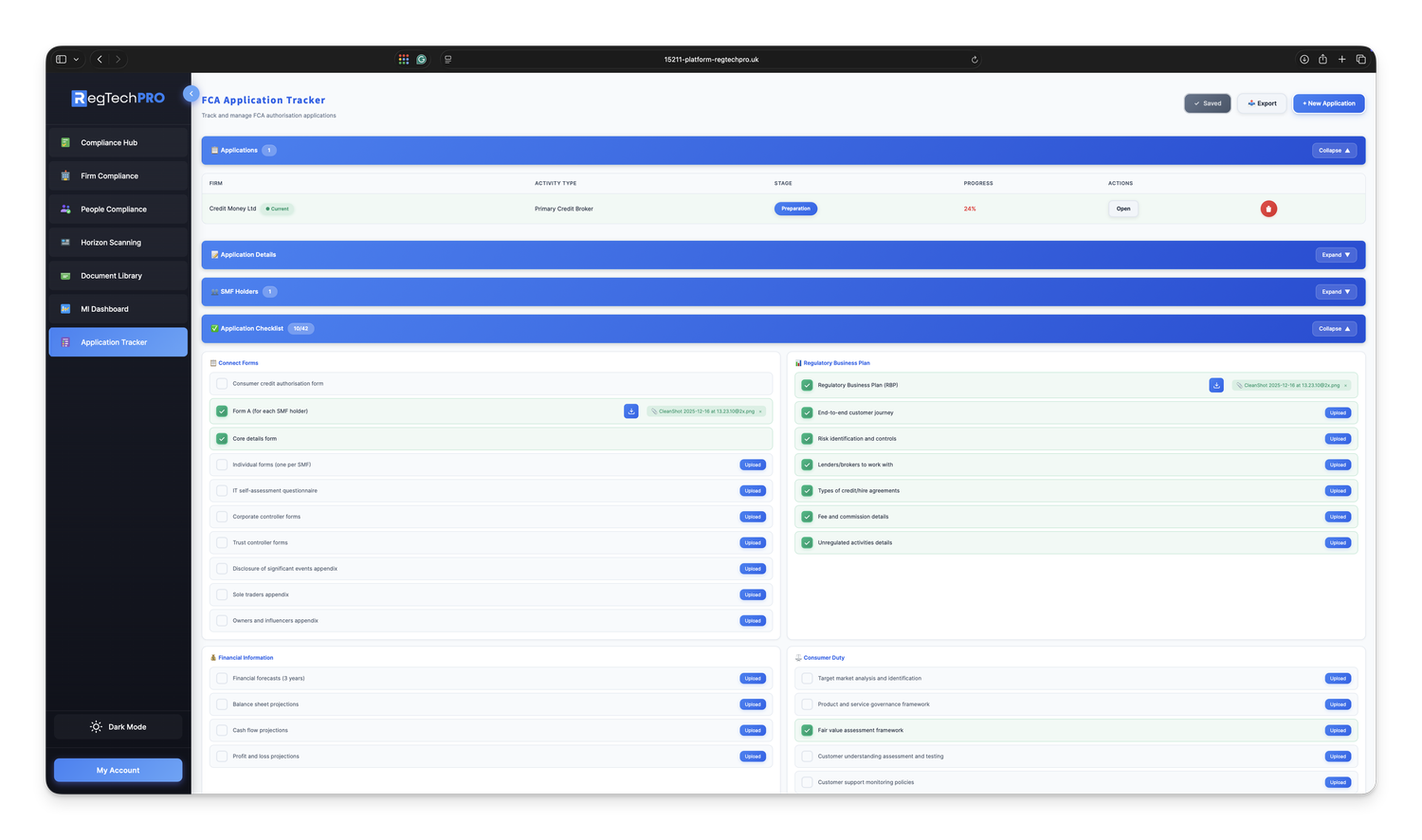 FCA Application Tracker