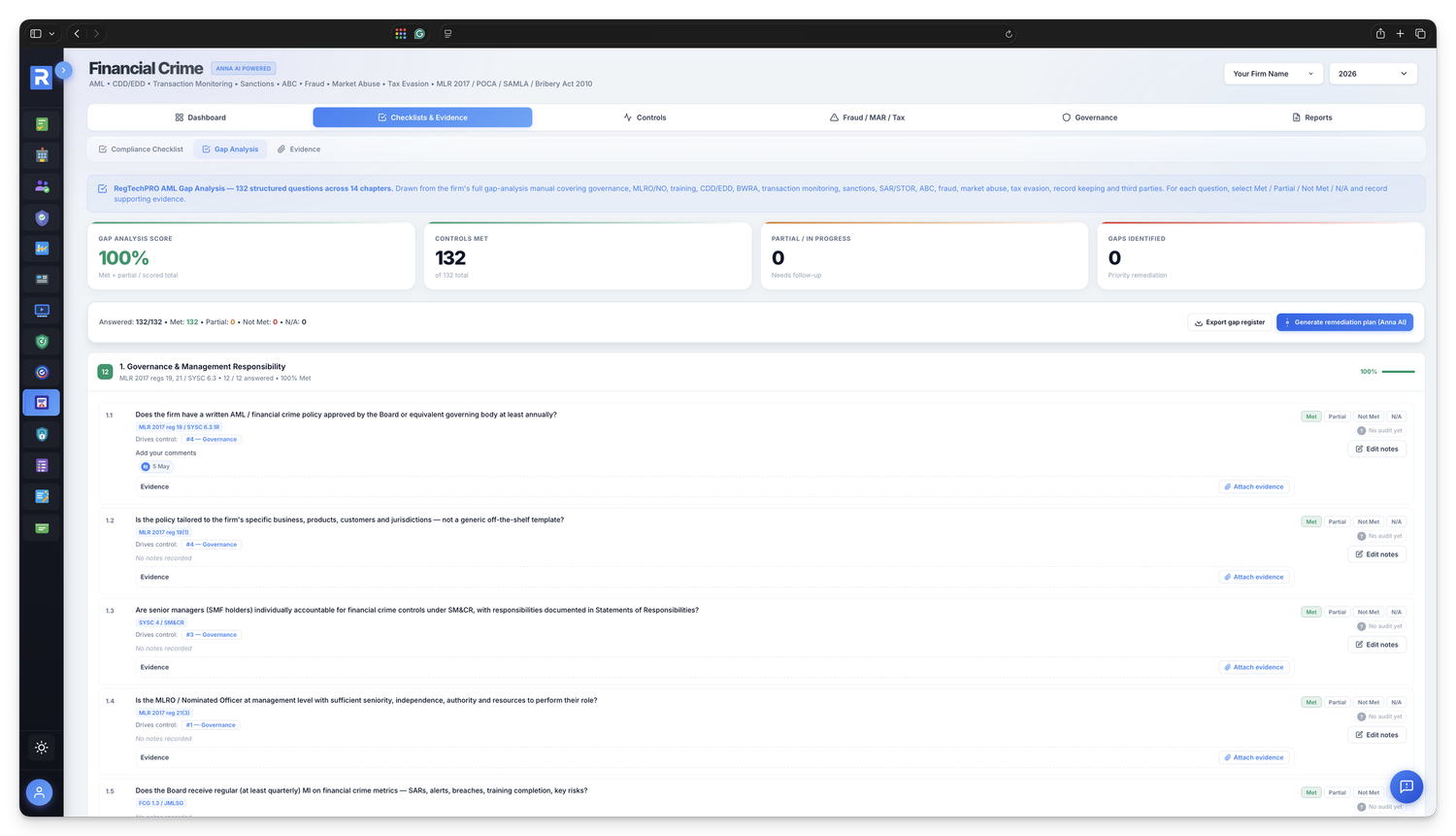 Gap Analysis &mdash; 132-question assessment mapped to JMLSG and MLR 2017