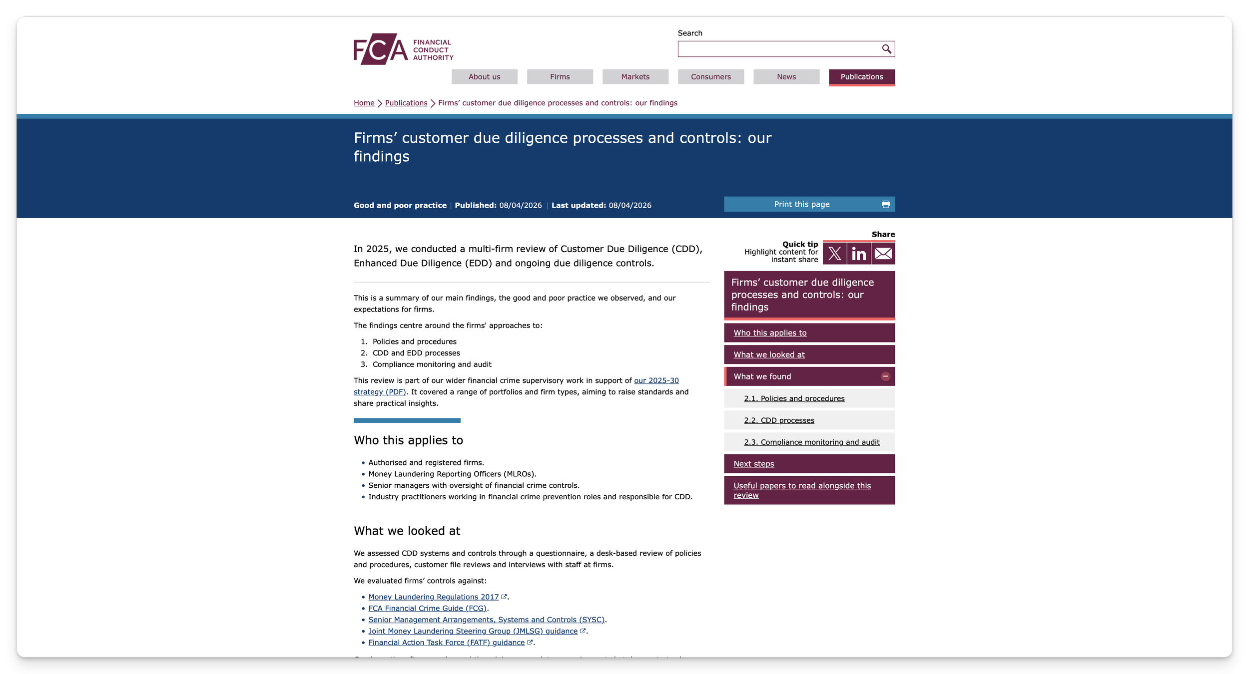 FCA news filtered feed — PS, CP, Dear CEO letters, final notices, enforcement