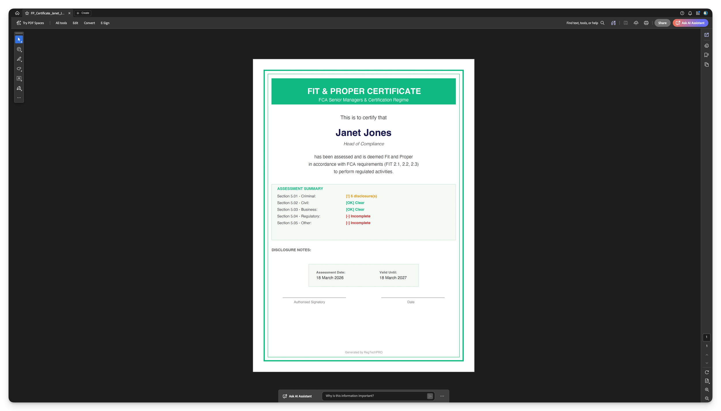 Annual Certification